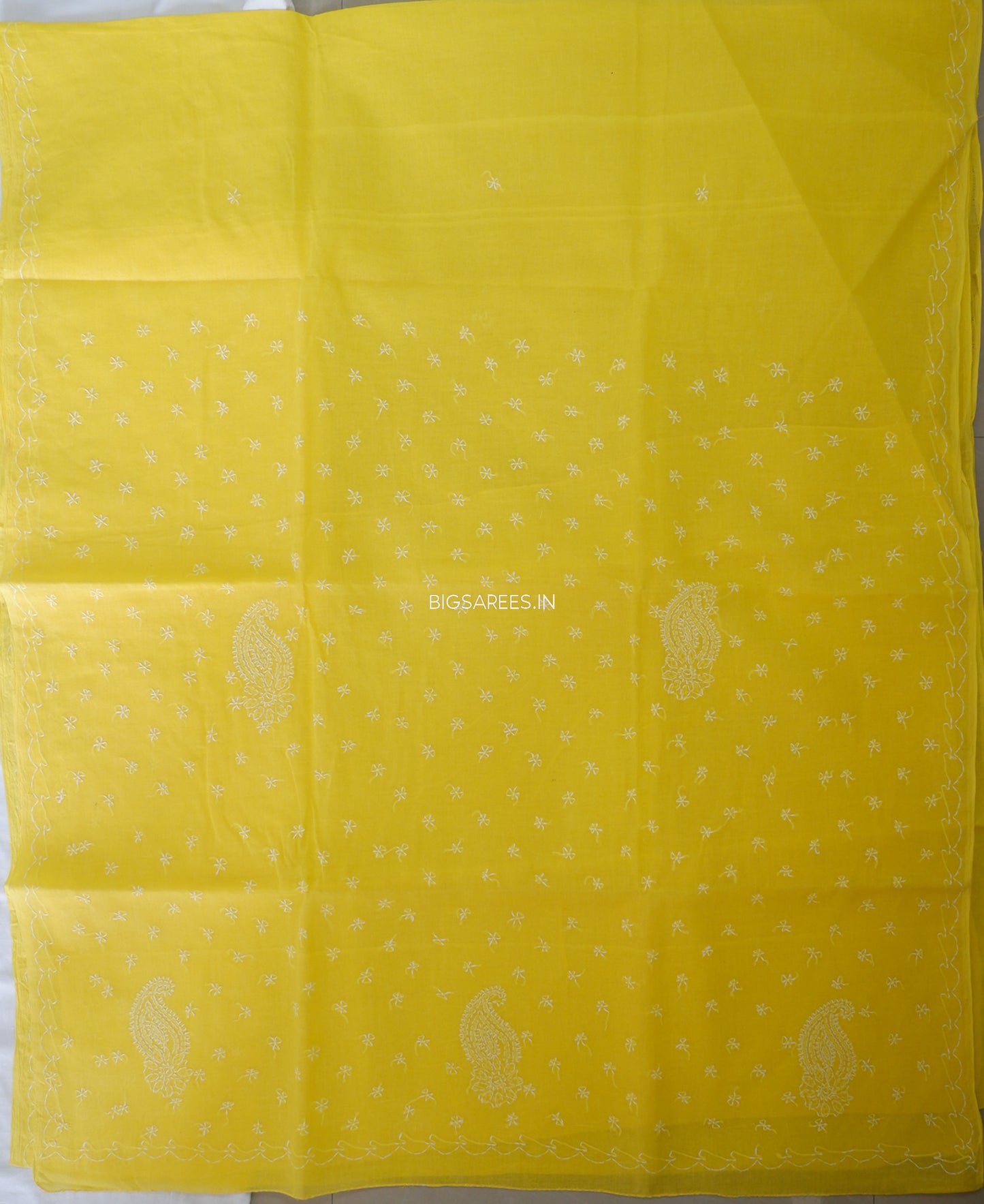 Chikankari Hand-Embroidered Saree | Cotton | Yellow
