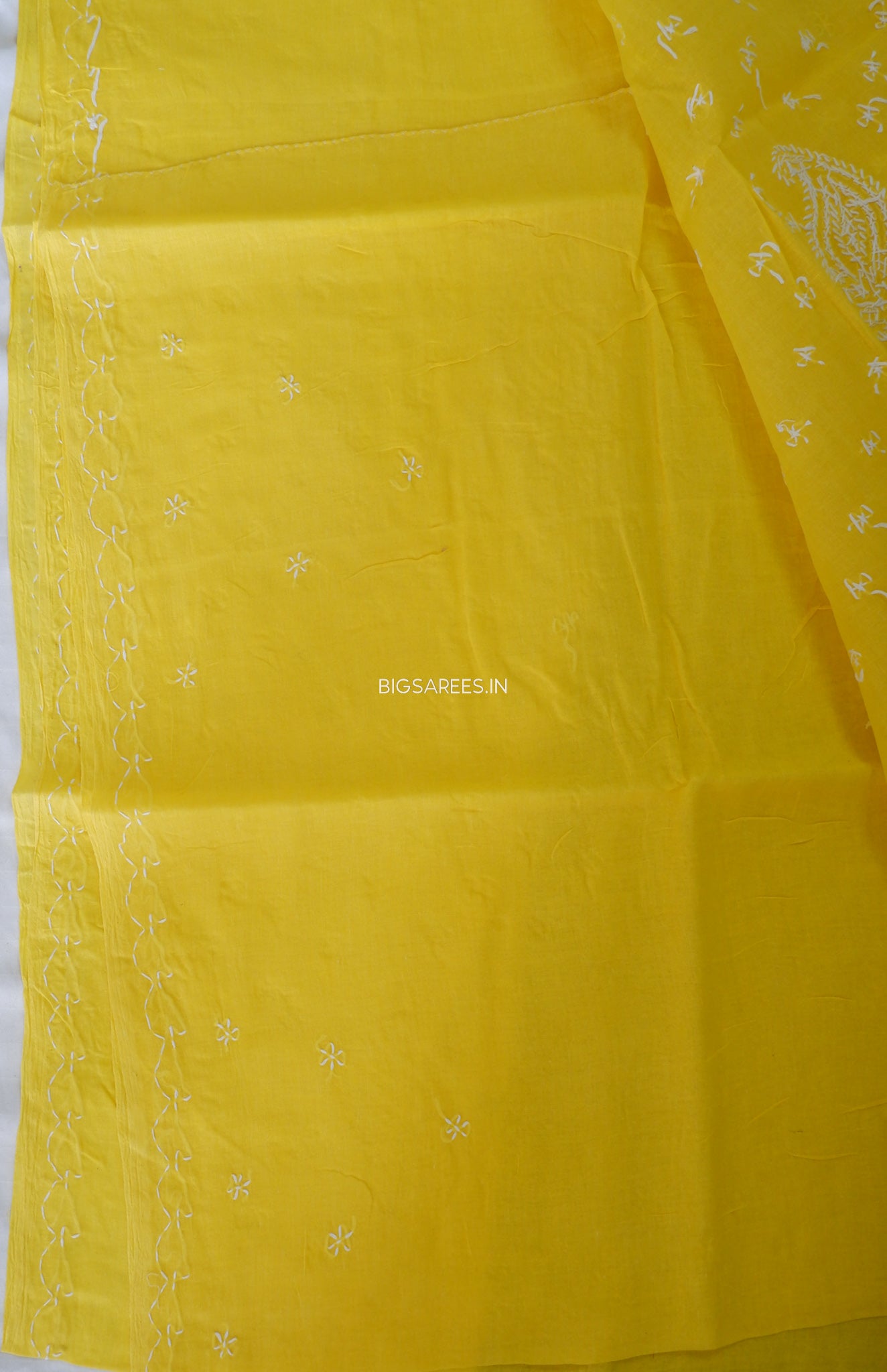 Chikankari Hand-Embroidered Saree | Cotton | Yellow