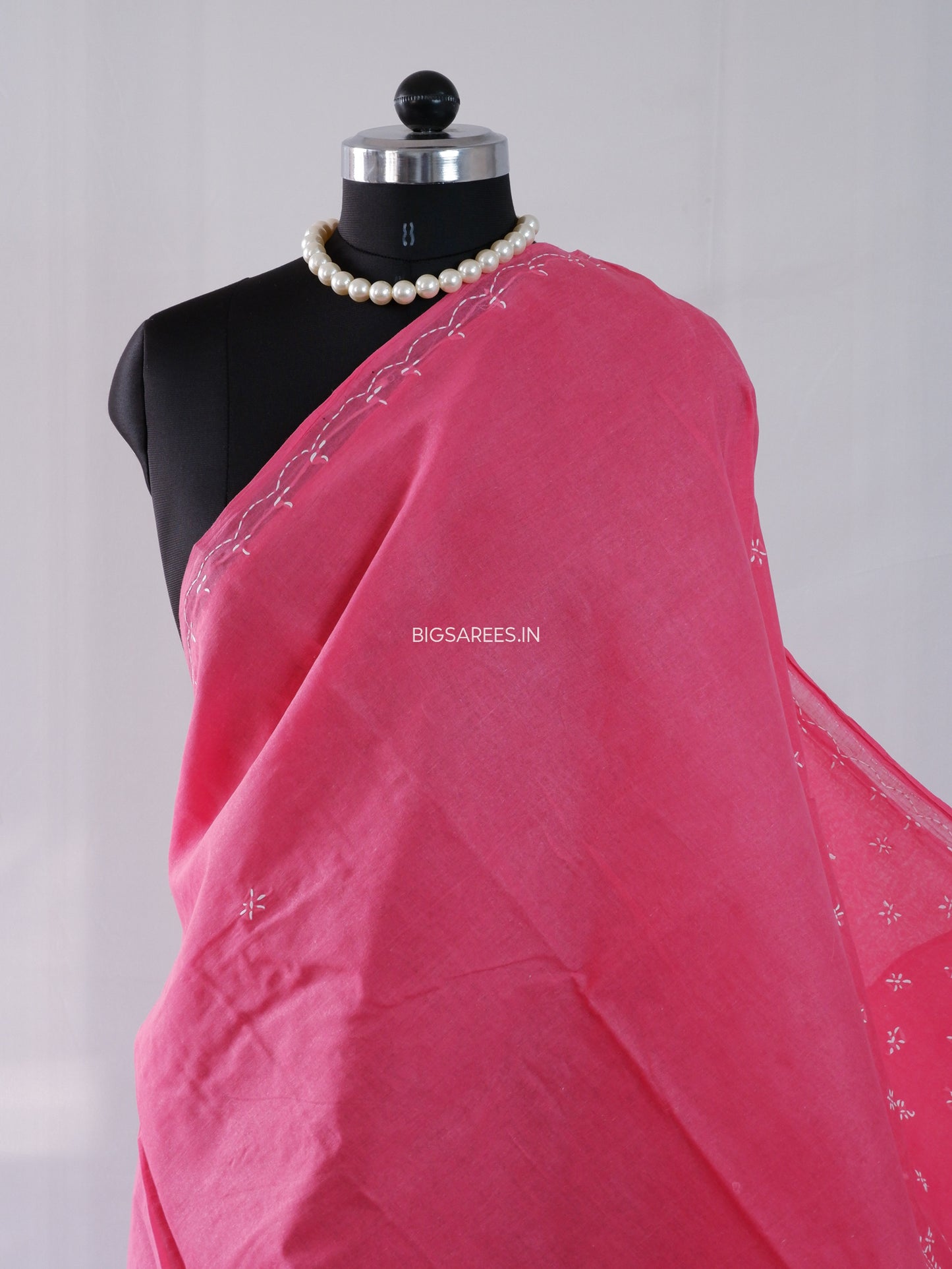 Chikankari Hand-Embroidered Saree | Cotton | Dark Pink