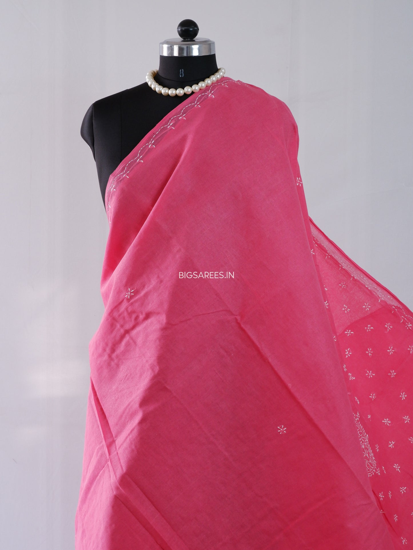 Chikankari Hand-Embroidered Saree | Cotton | Dark Pink