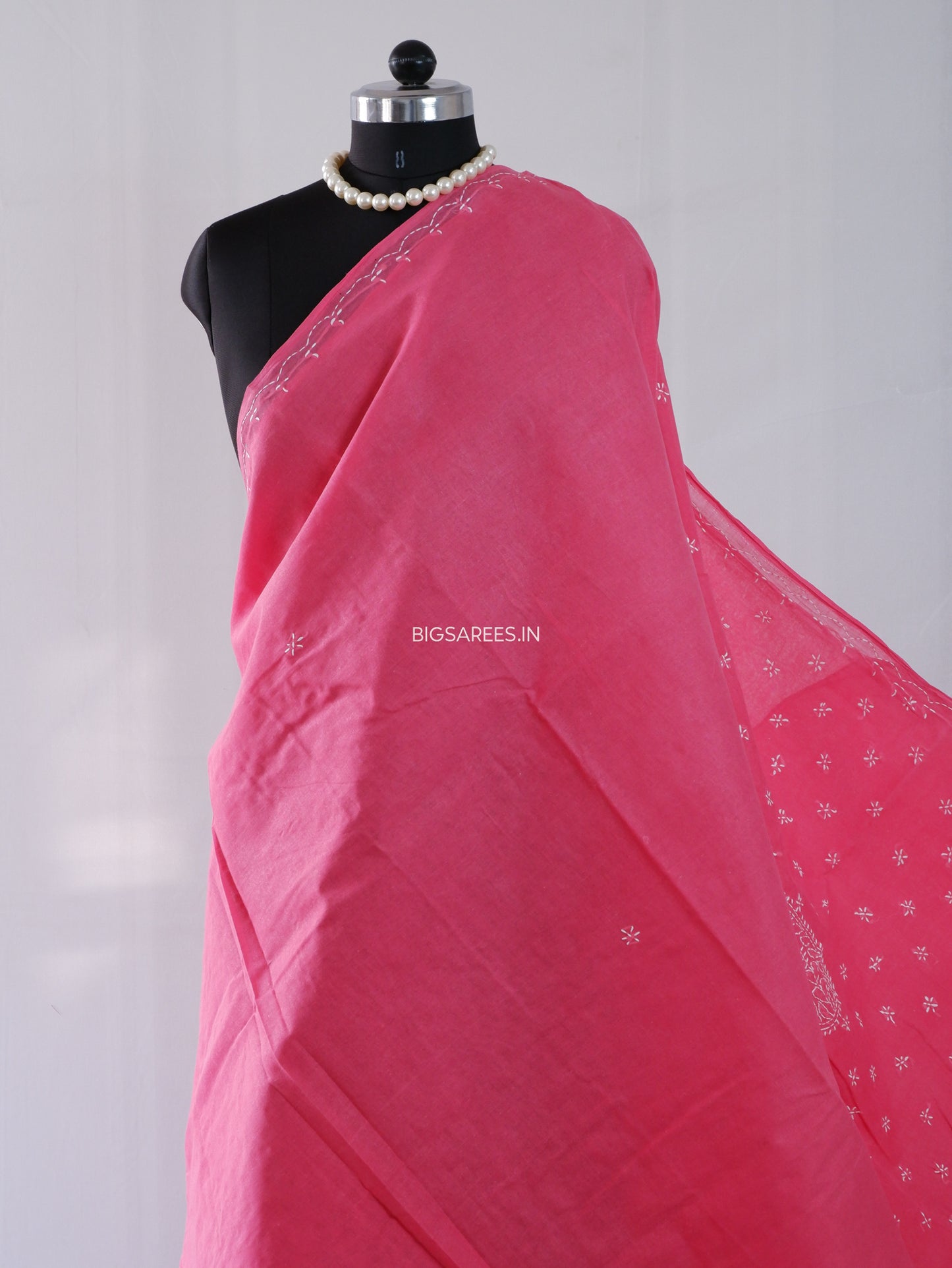 Chikankari Hand-Embroidered Saree | Cotton | Dark Pink