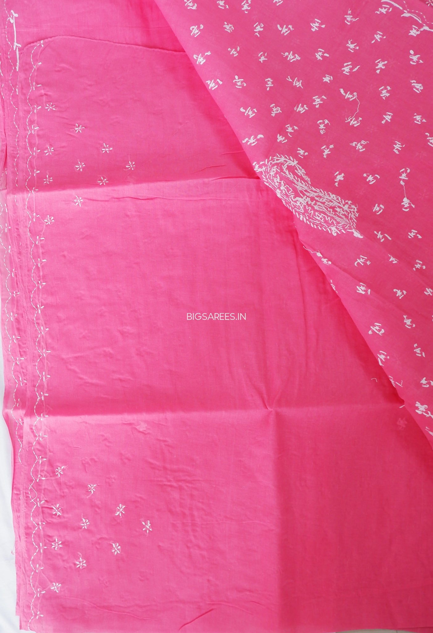 Chikankari Hand-Embroidered Saree | Cotton | Dark Pink