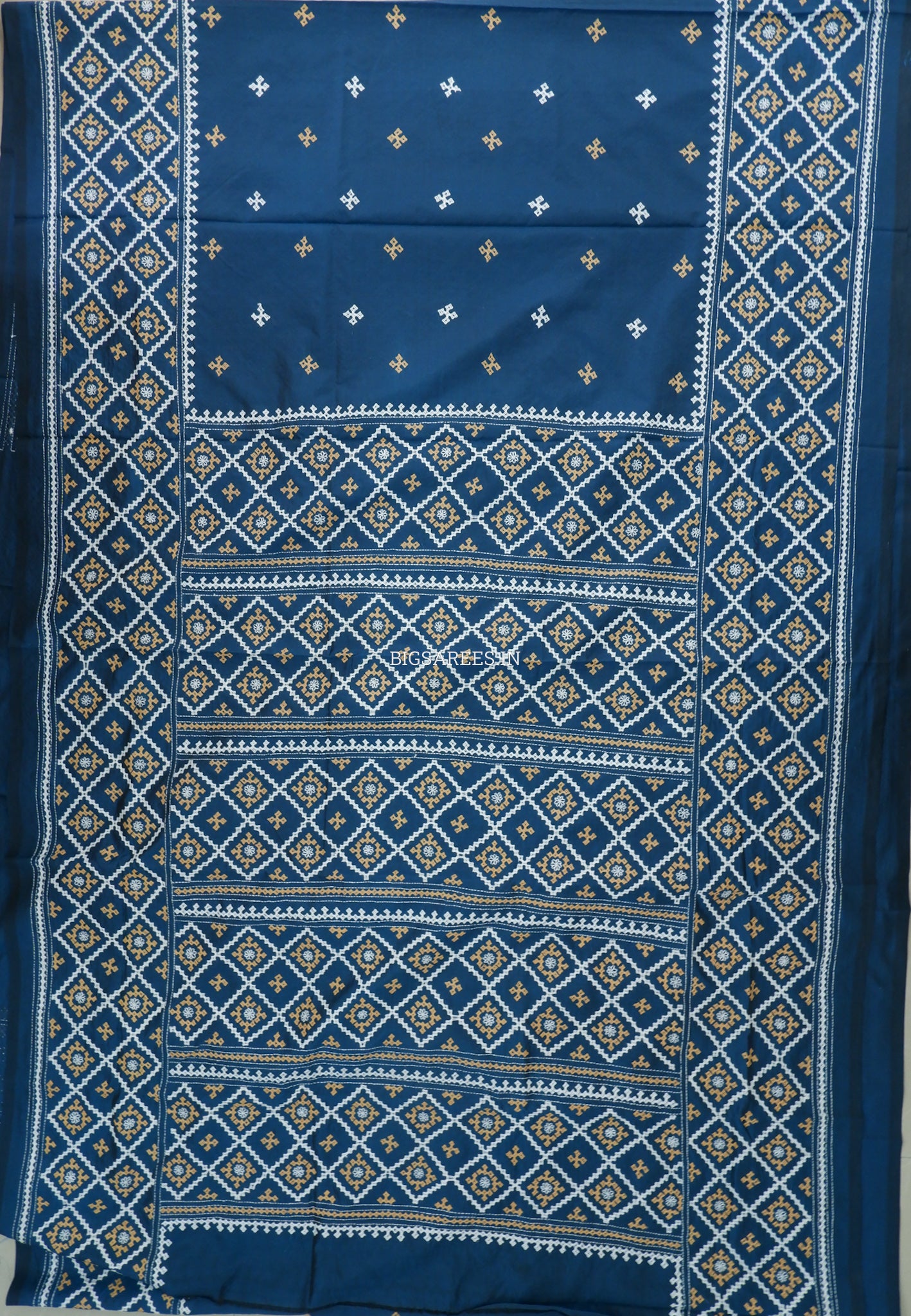 Kutchi/Gujarati Hand Embroidered Saree  | Blended Bangalore Silk / Art Silk | Peacock Blue