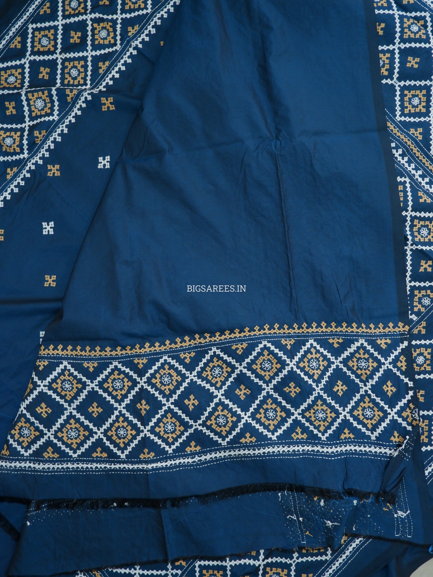 Kutchi/Gujarati Hand Embroidered Saree  | Blended Bangalore Silk / Art Silk | Peacock Blue