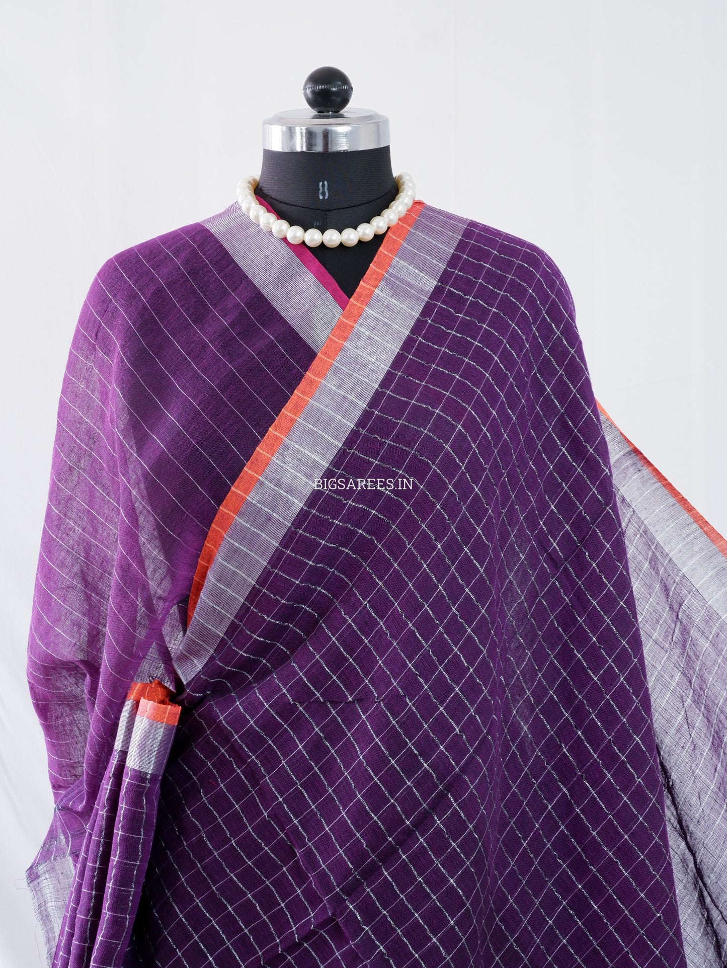 Cotton Linen Handloom Saree | Handloom Marked | Purple