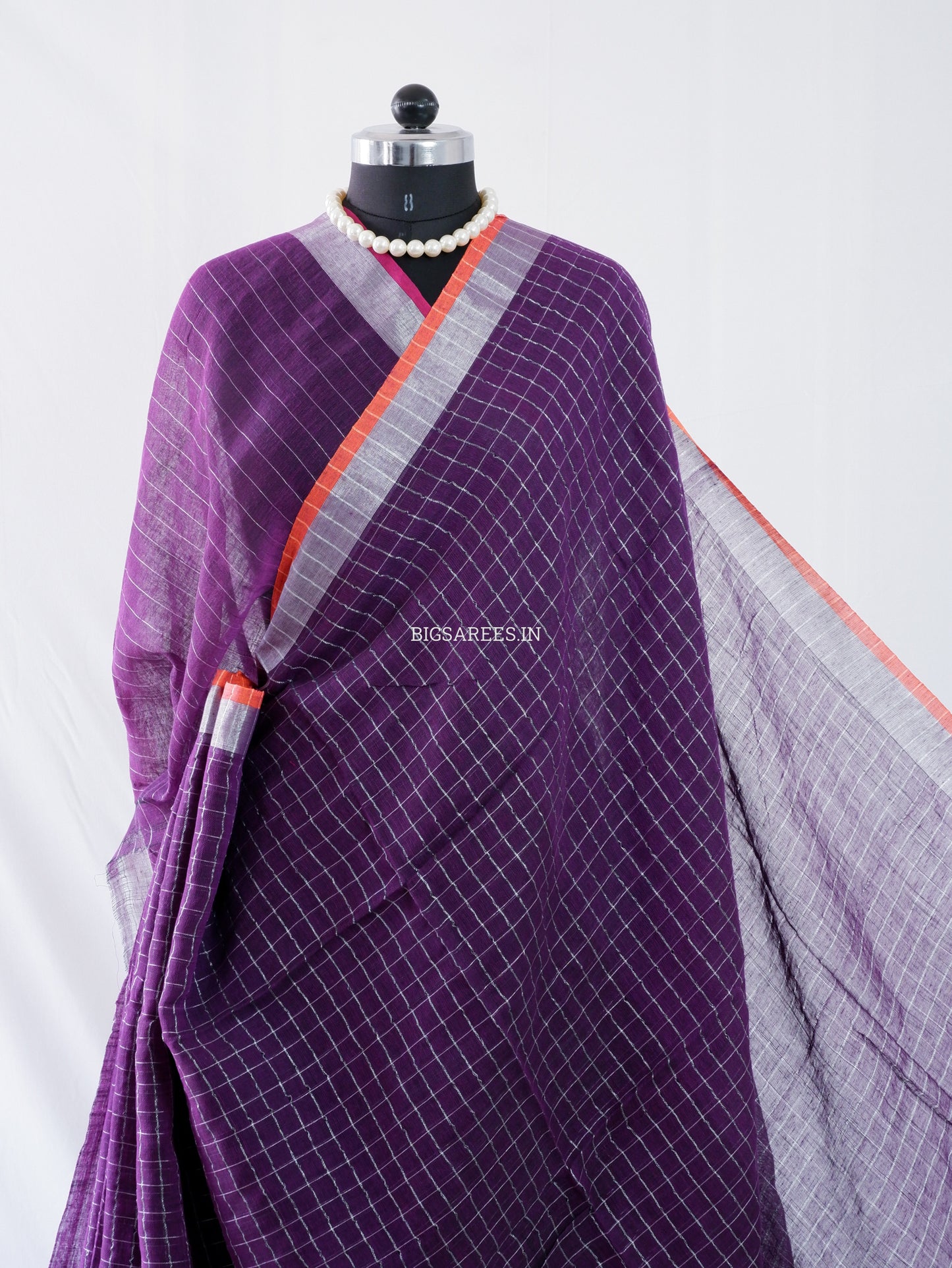 Cotton Linen Handloom Saree | Handloom Marked | Purple