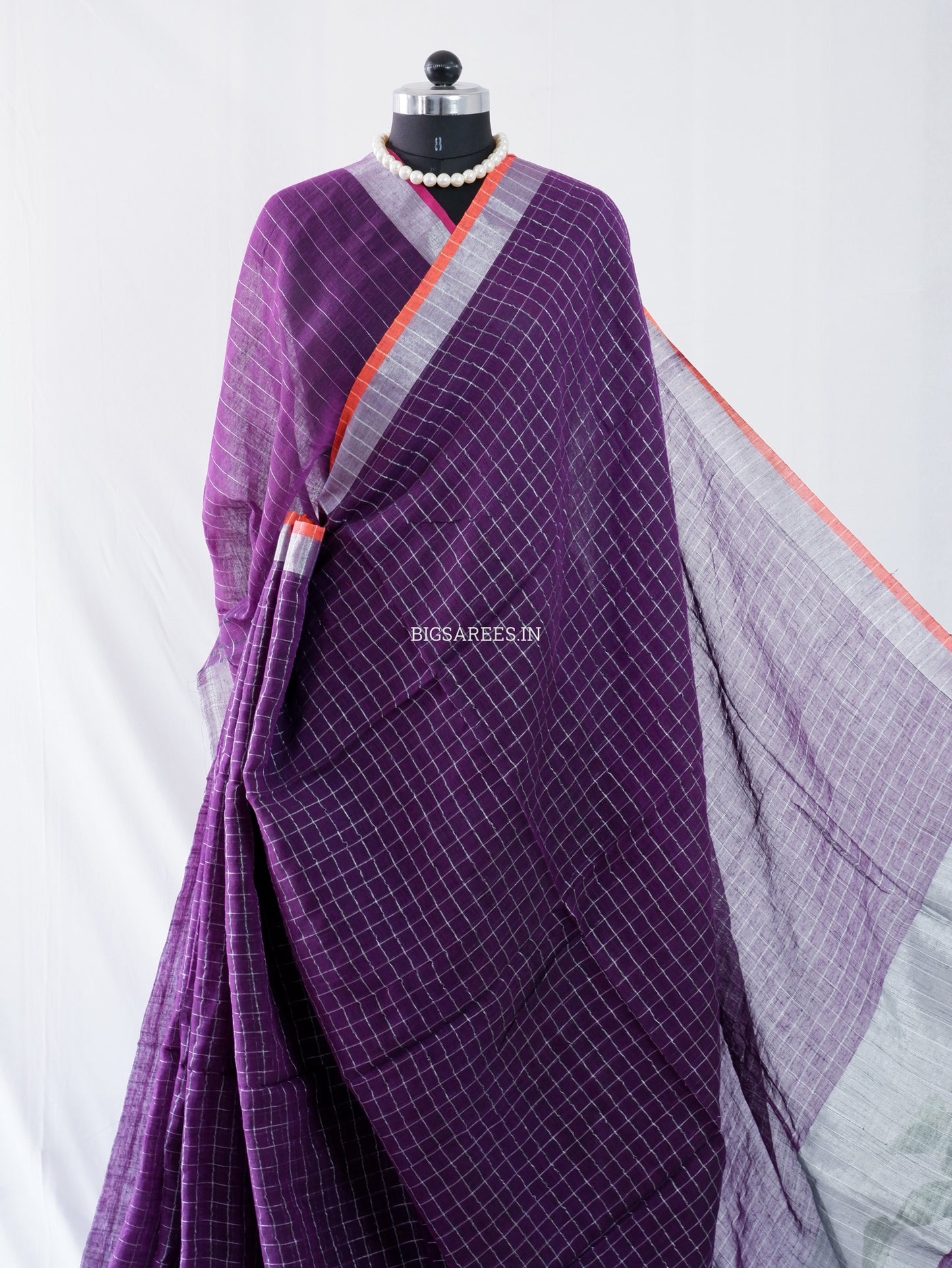 Cotton Linen Handloom Saree | Handloom Marked | Purple