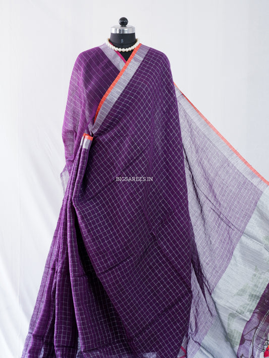 Cotton Linen Handloom Saree | Handloom Marked | Purple
