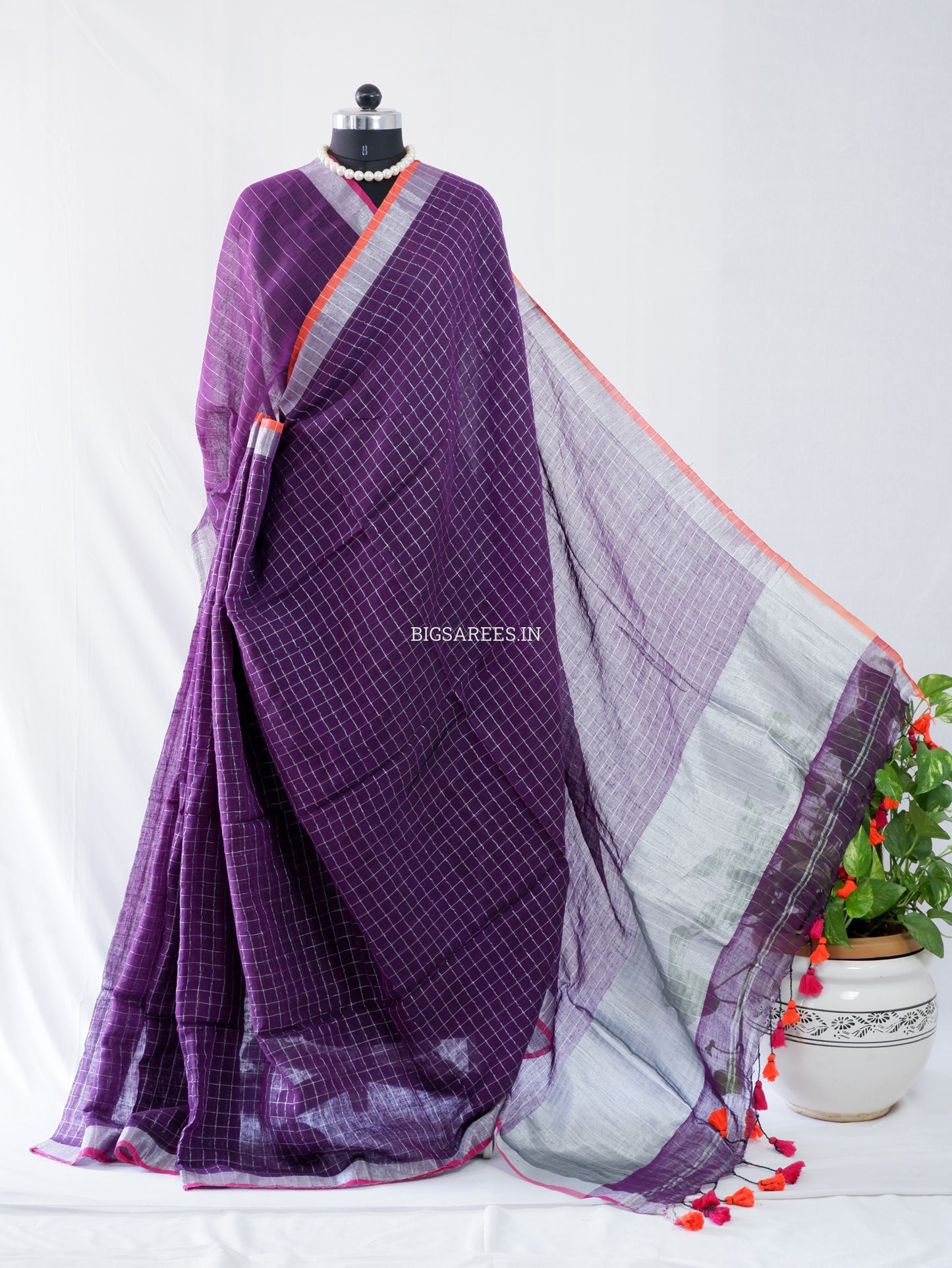 Cotton Linen Handloom Saree | Handloom Marked | Purple