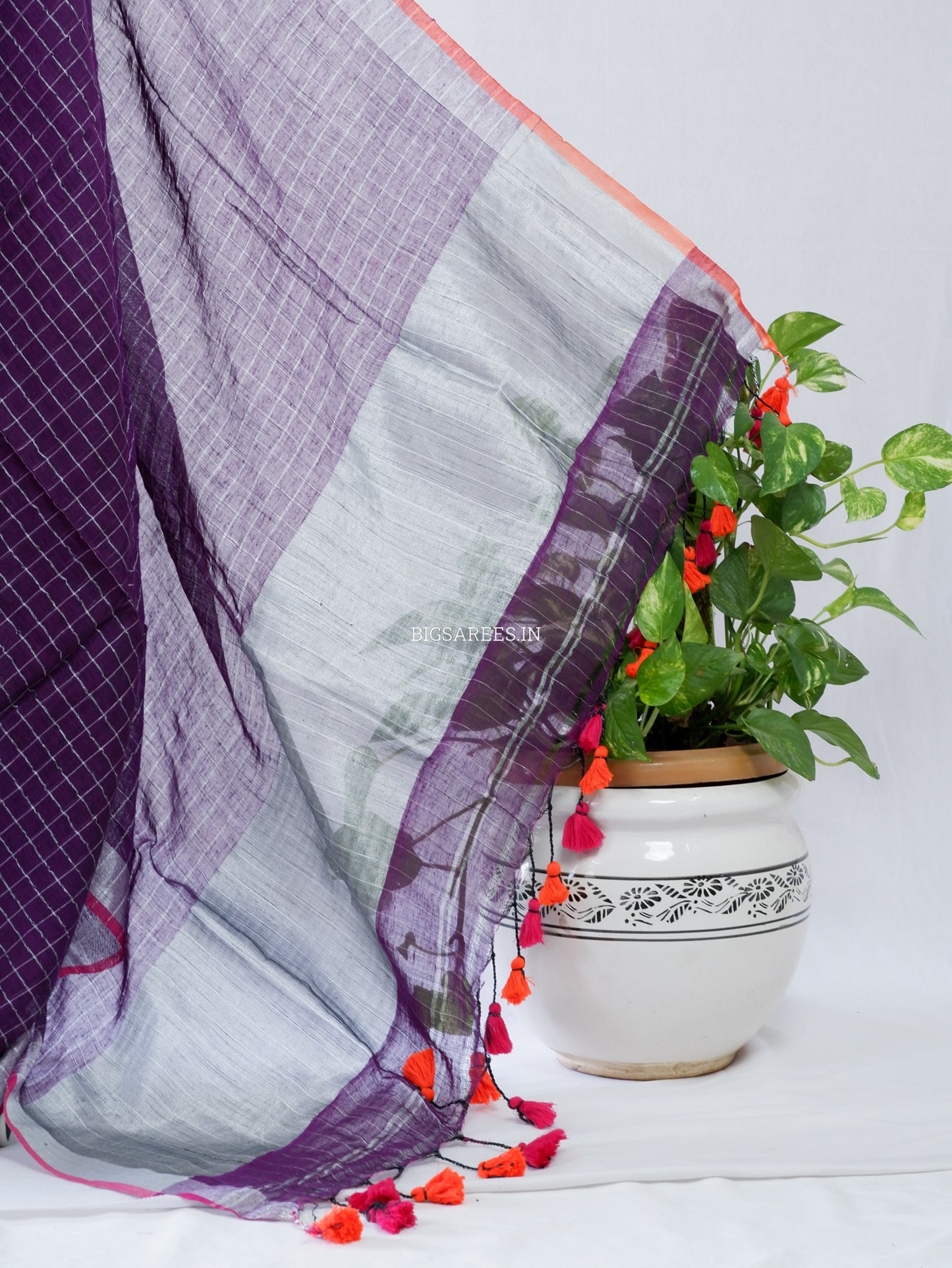 Cotton Linen Handloom Saree | Handloom Marked | Purple
