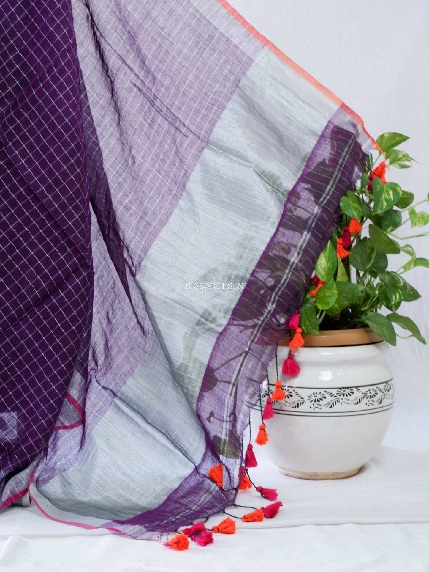 Cotton Linen Handloom Saree | Handloom Marked | Purple