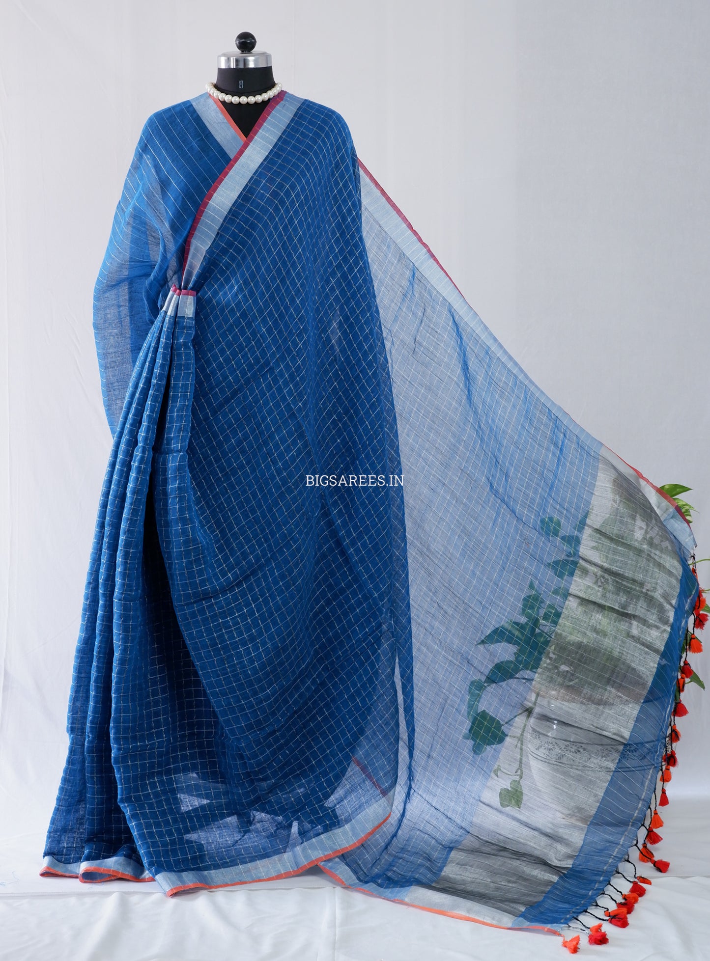 Cotton Linen Handloom Saree | Handloom Marked | Blue