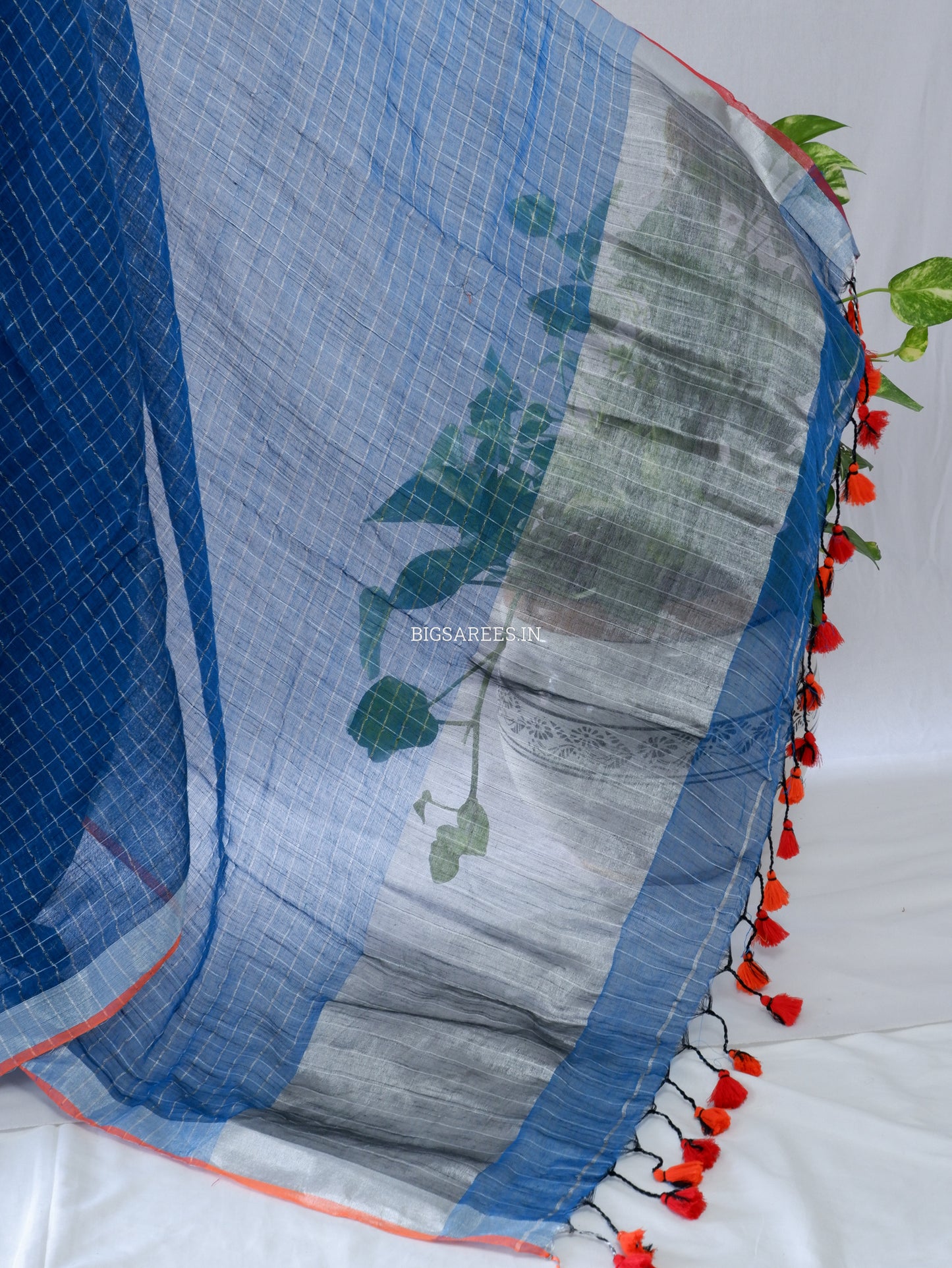 Cotton Linen Handloom Saree | Handloom Marked | Blue