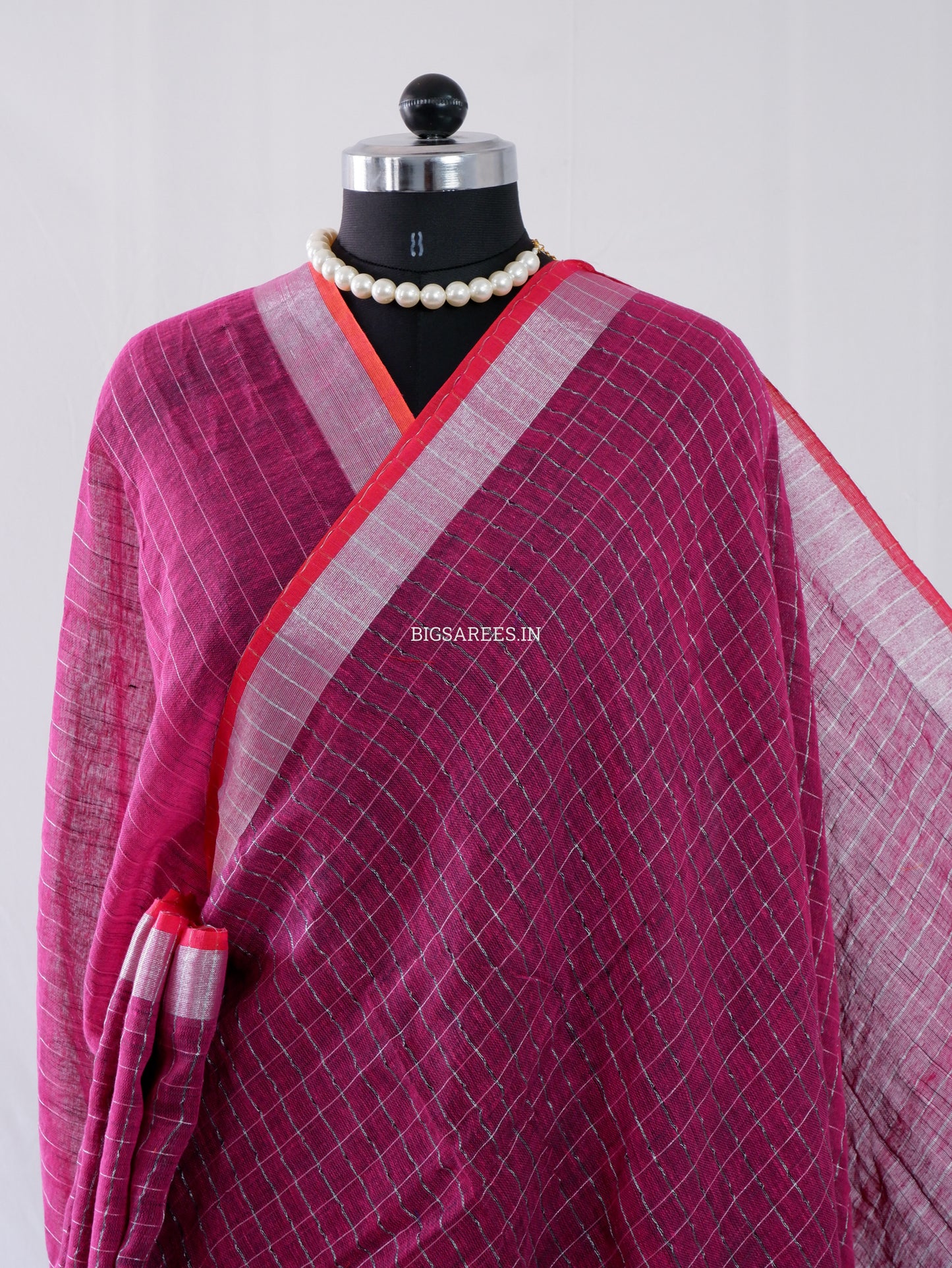 Cotton Linen Handloom Saree | Handloom Marked | Magenta