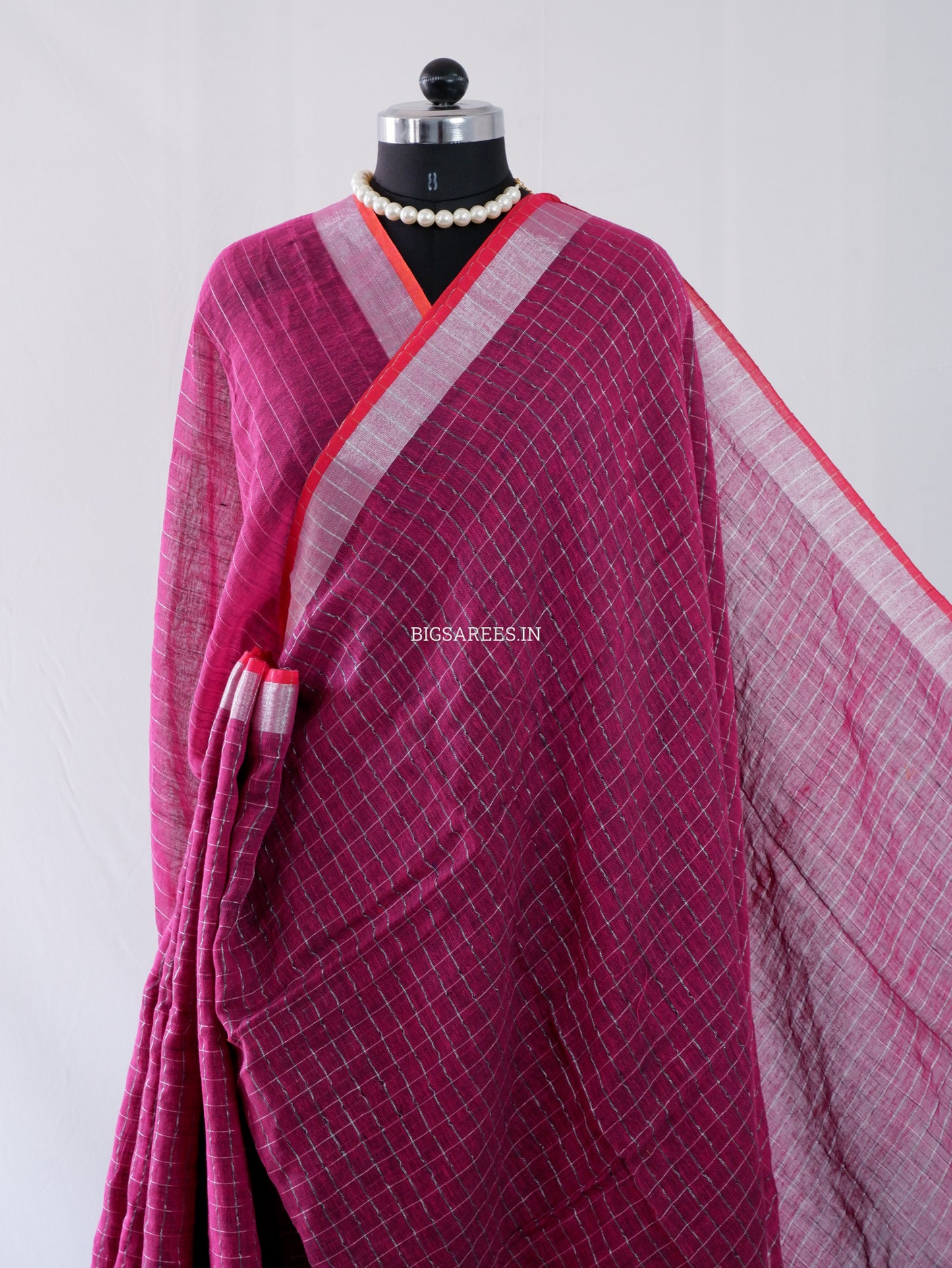 Cotton Linen Handloom Saree | Handloom Marked | Magenta