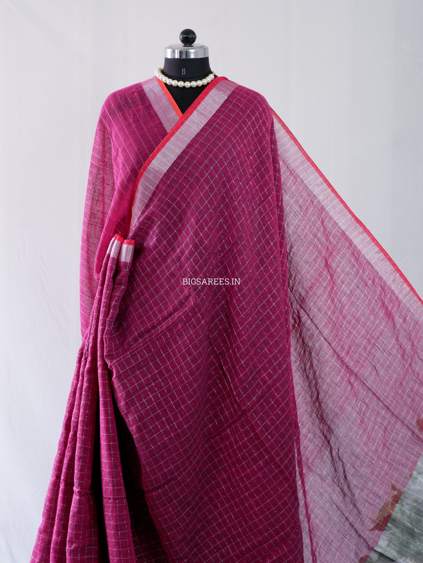 Cotton Linen Handloom Saree | Handloom Marked | Magenta