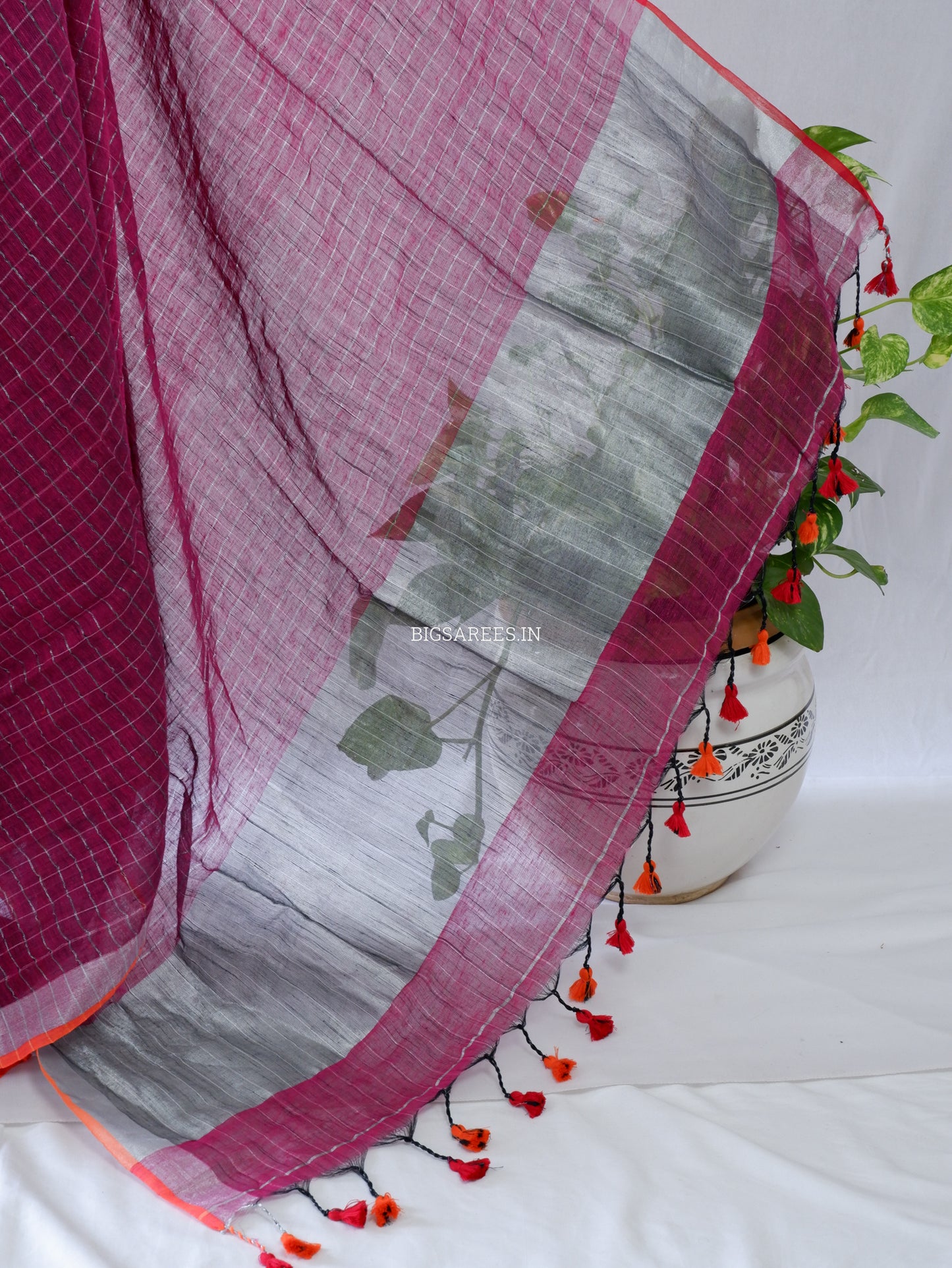 Cotton Linen Handloom Saree | Handloom Marked | Magenta