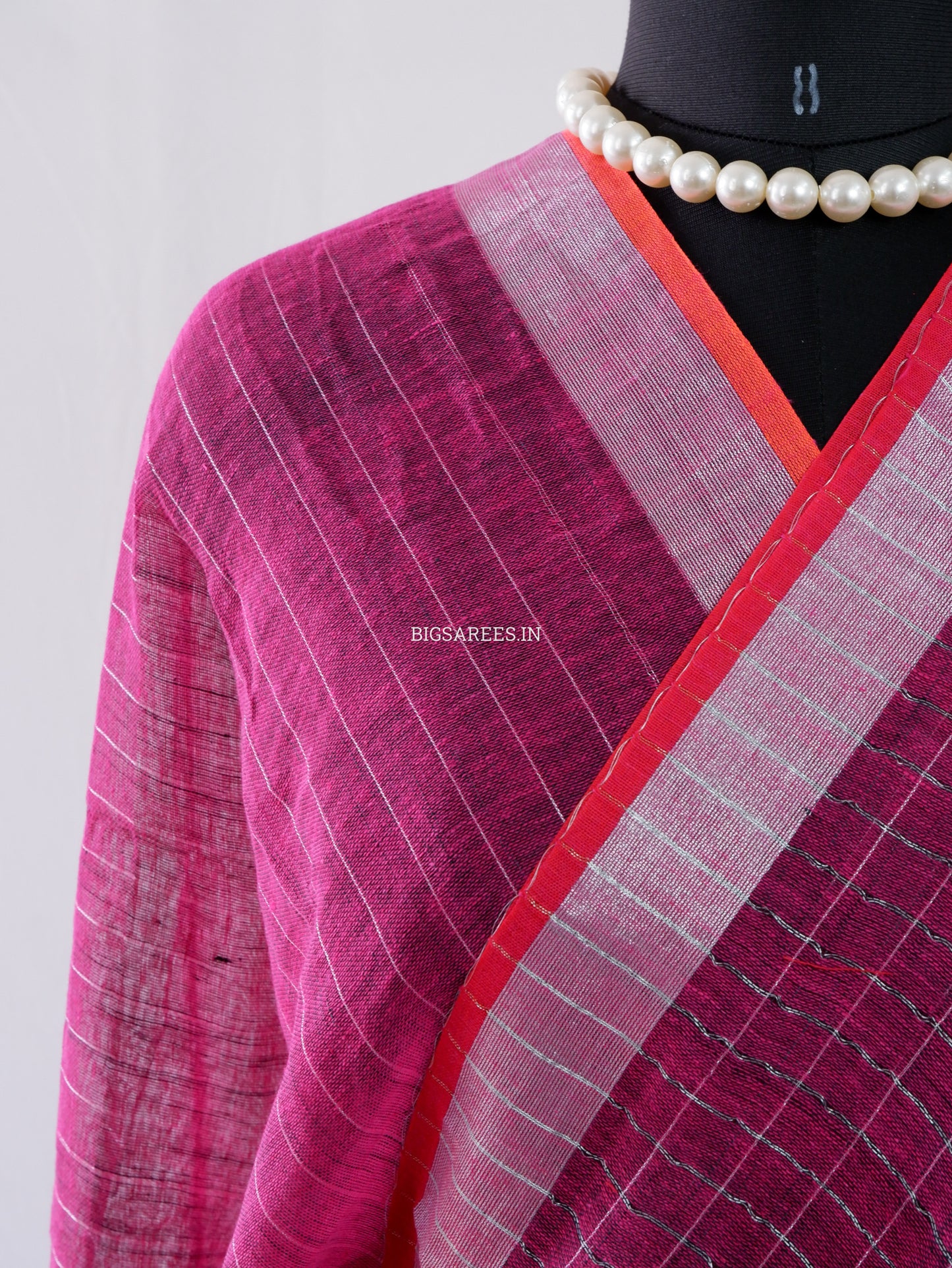 Cotton Linen Handloom Saree | Handloom Marked | Magenta