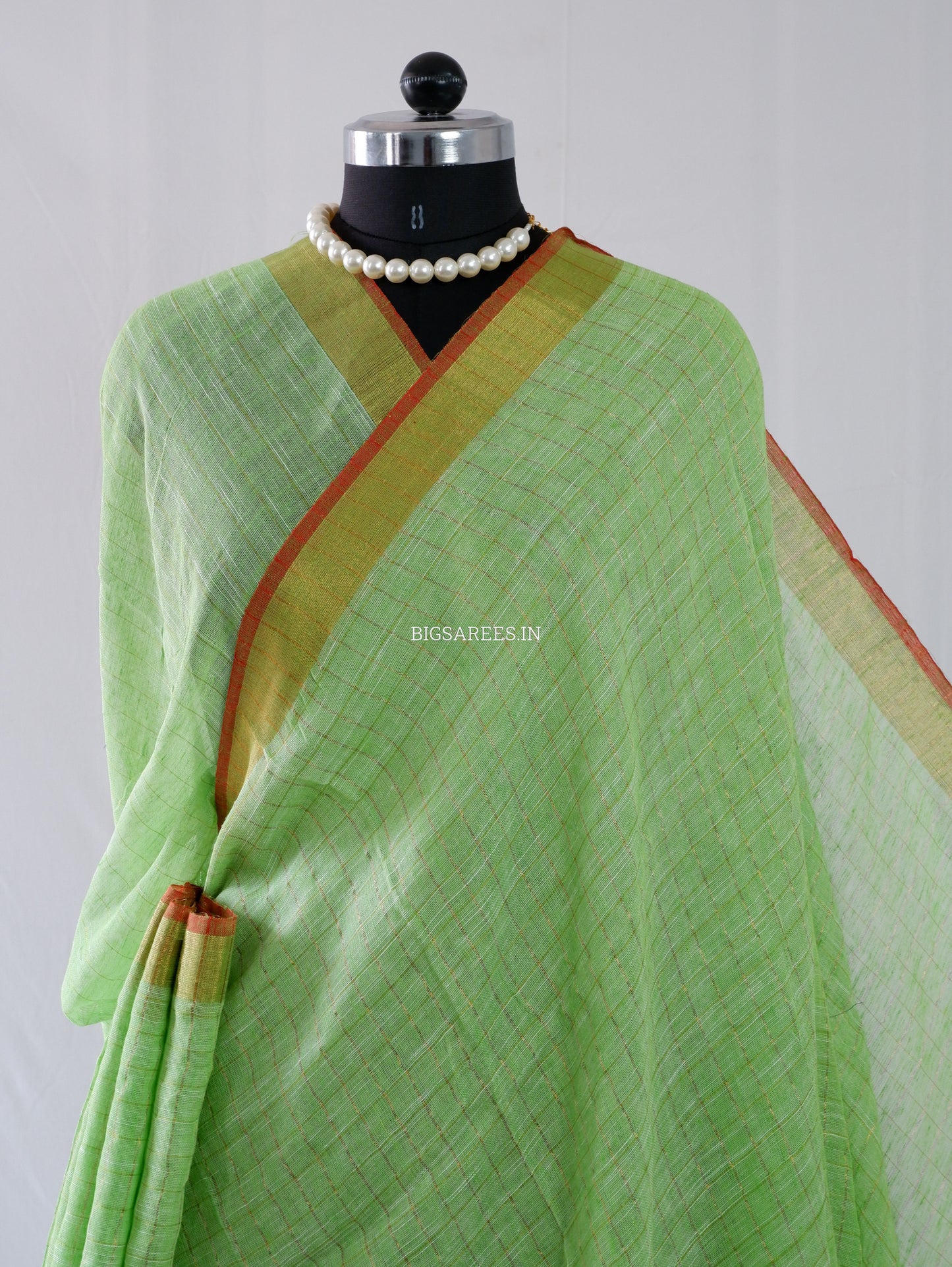 Cotton Linen Handloom Saree | Handloom Marked | Light Green
