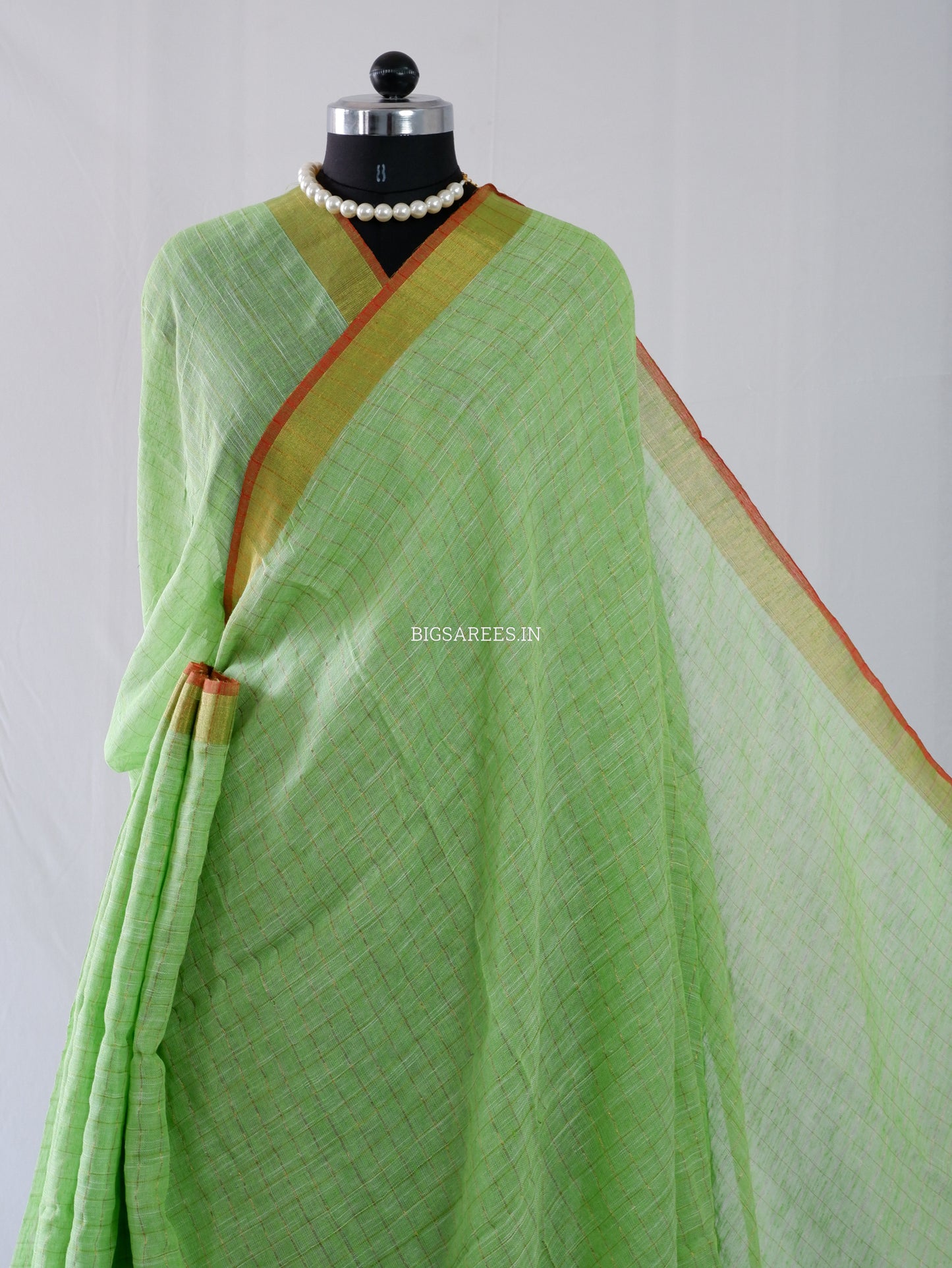 Cotton Linen Handloom Saree | Handloom Marked | Light Green