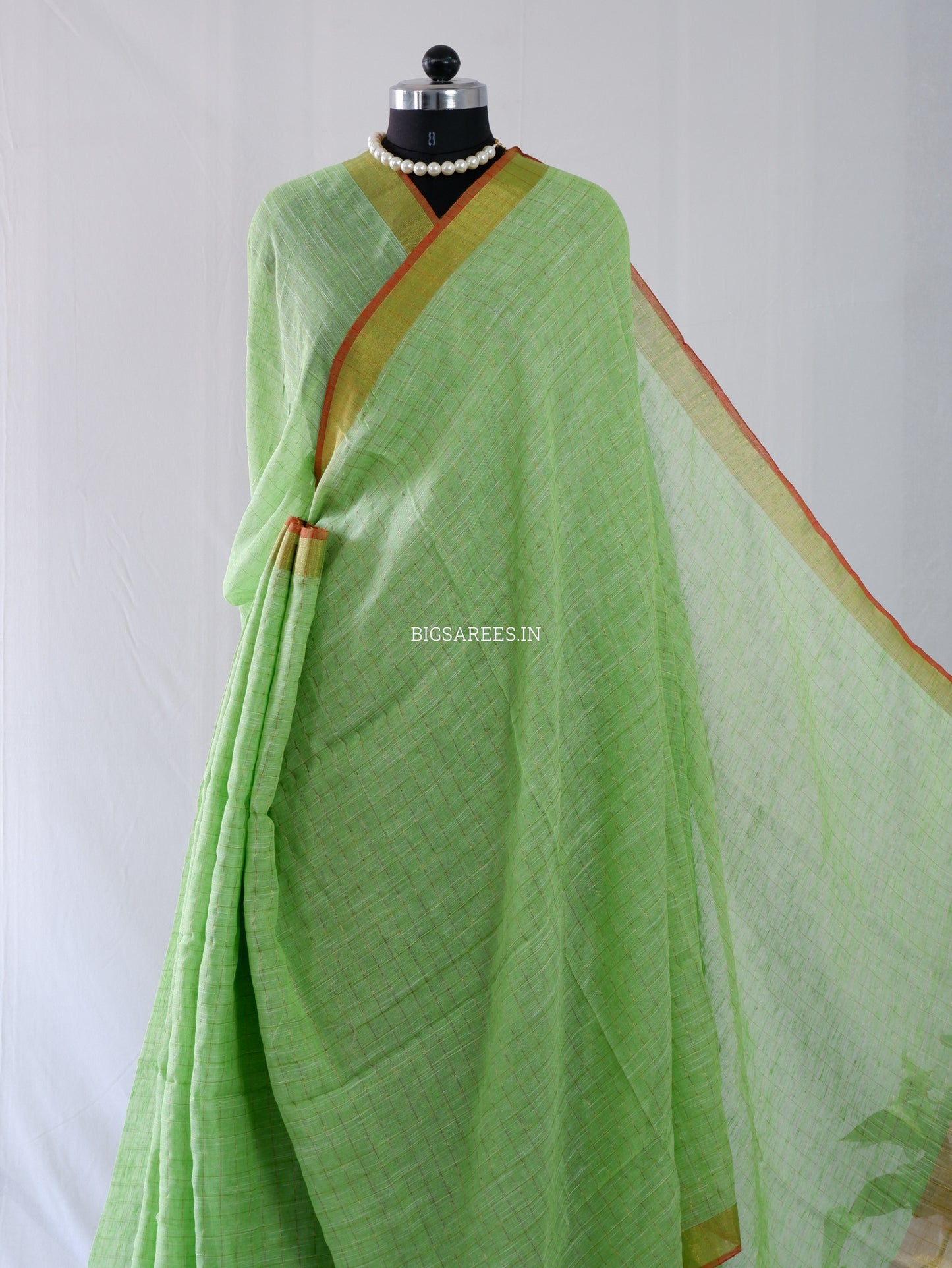 Cotton Linen Handloom Saree | Handloom Marked | Light Green