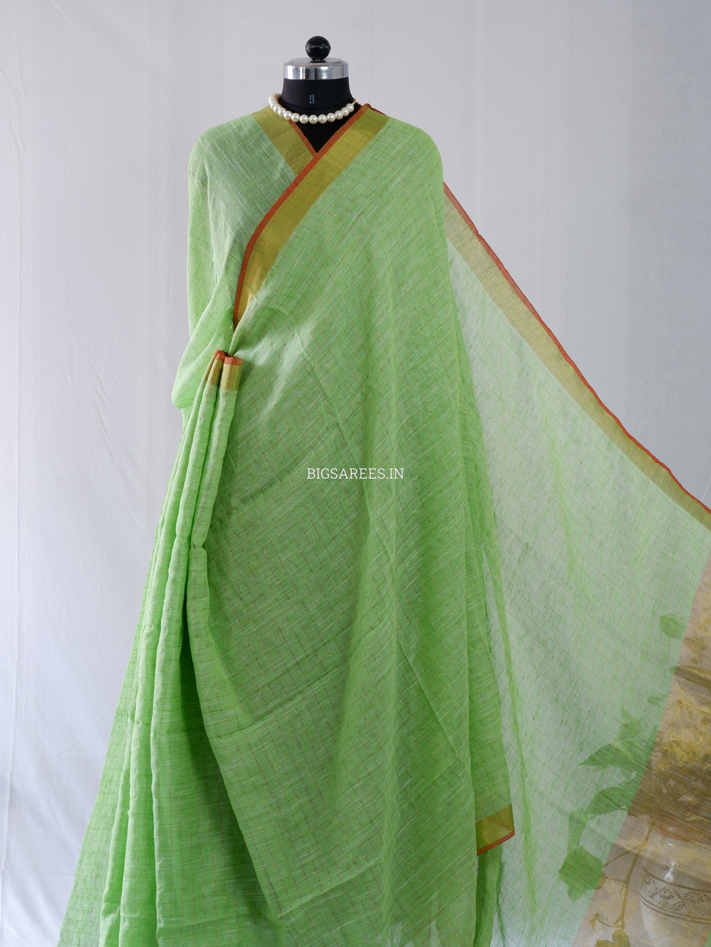 Cotton Linen Handloom Saree | Handloom Marked | Light Green