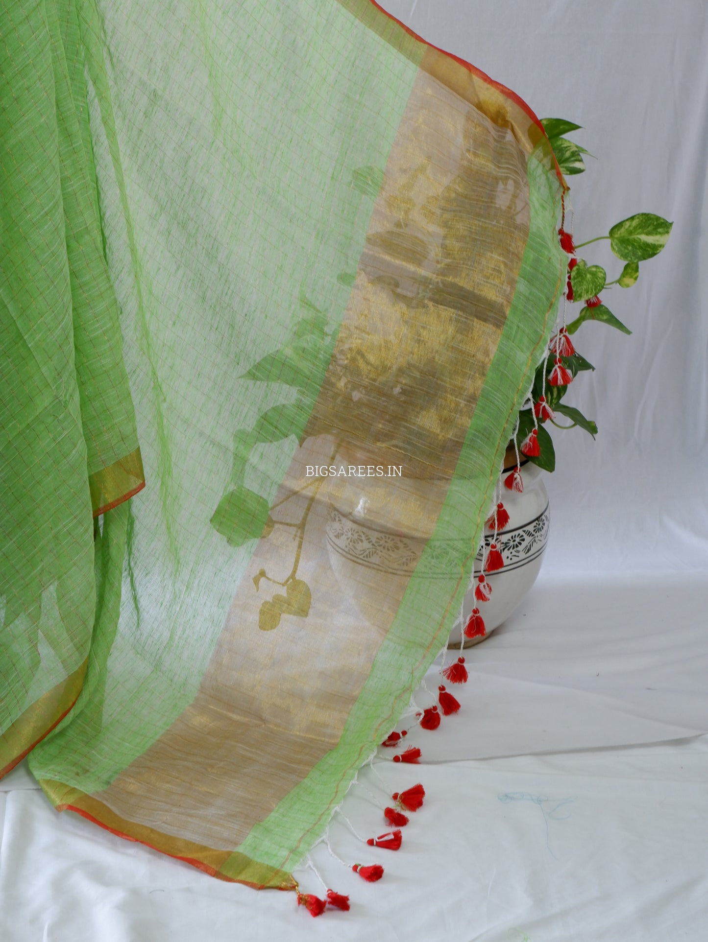 Cotton Linen Handloom Saree | Handloom Marked | Light Green