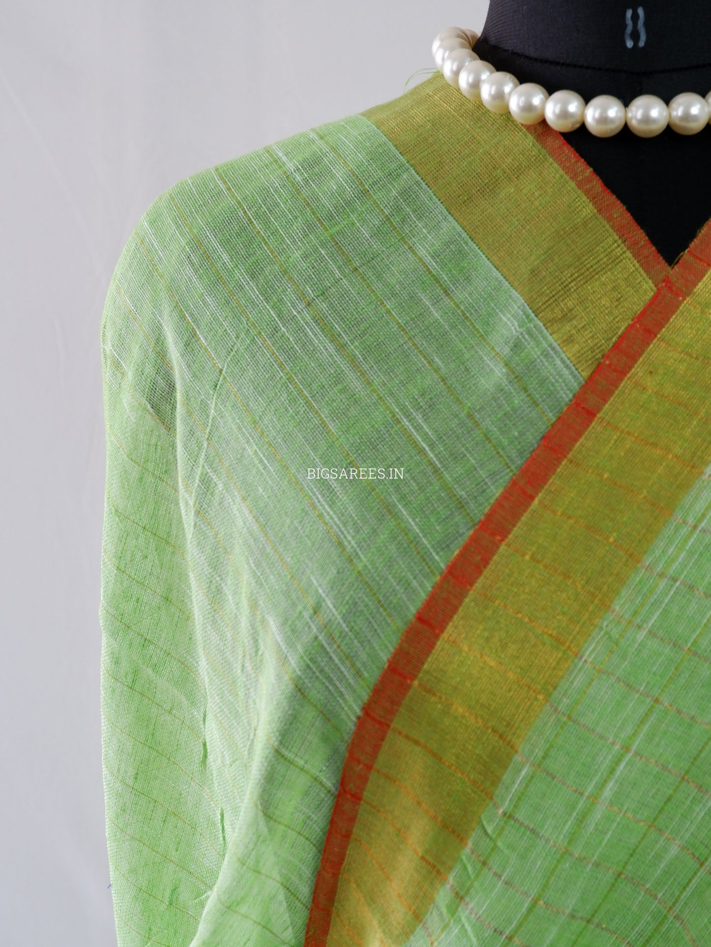 Cotton Linen Handloom Saree | Handloom Marked | Light Green