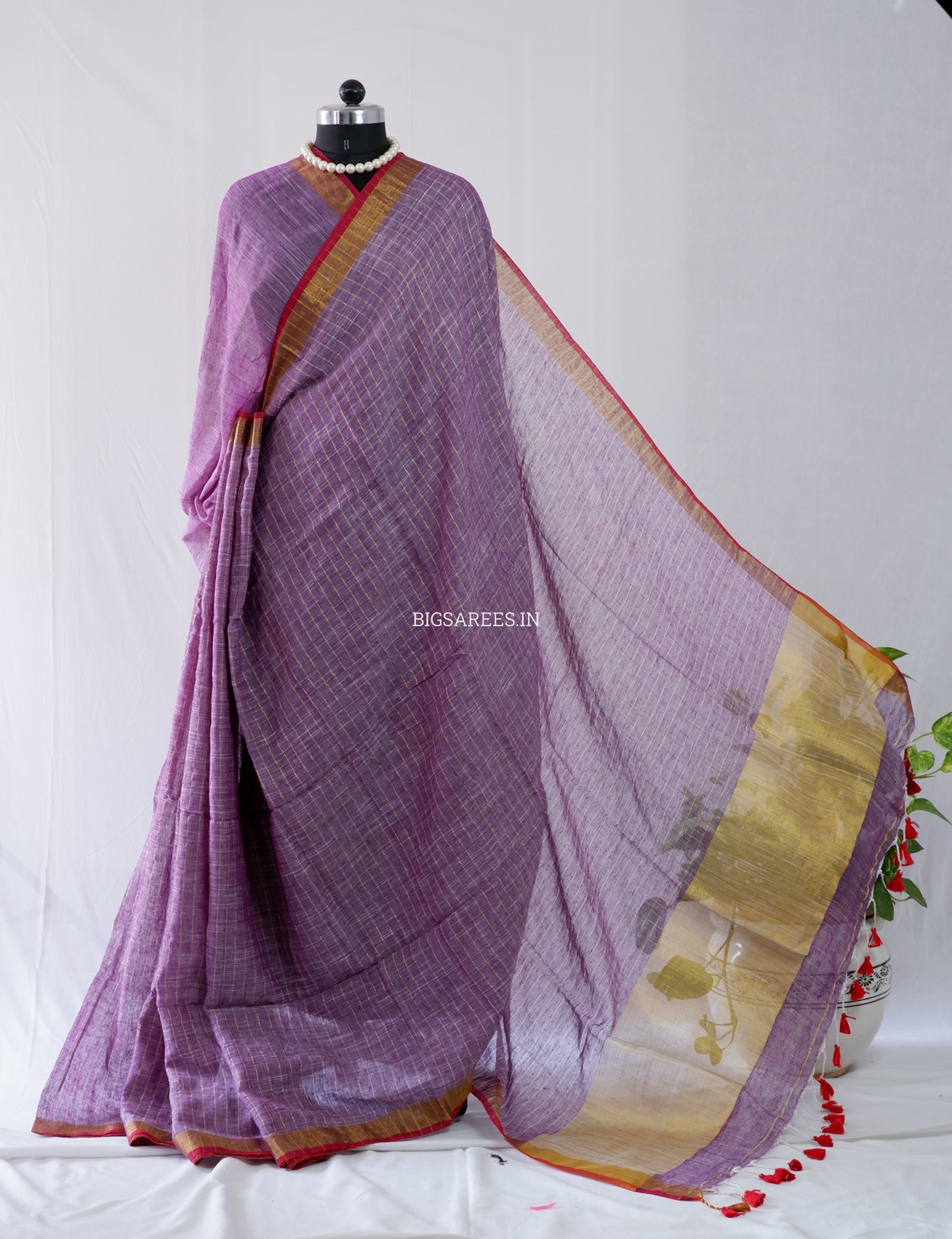 Cotton Linen Handloom Saree | Handloom Marked | Lavendar