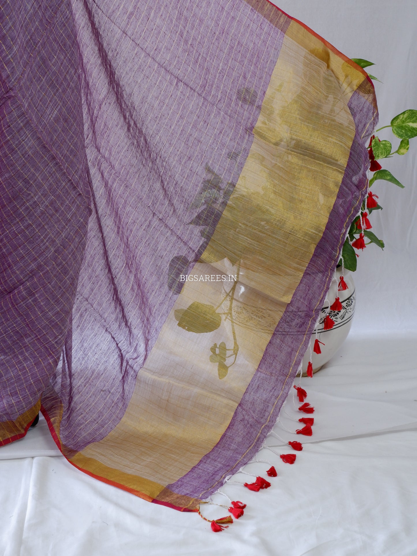 Cotton Linen Handloom Saree | Handloom Marked | Lavendar