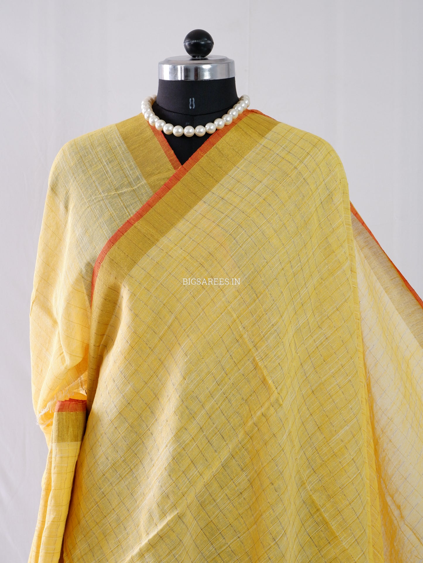 Cotton Linen Handloom Saree | Handloom Marked | Yellow