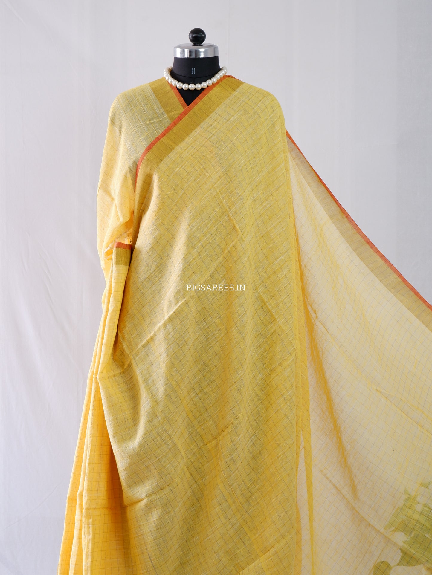 Cotton Linen Handloom Saree | Handloom Marked | Yellow