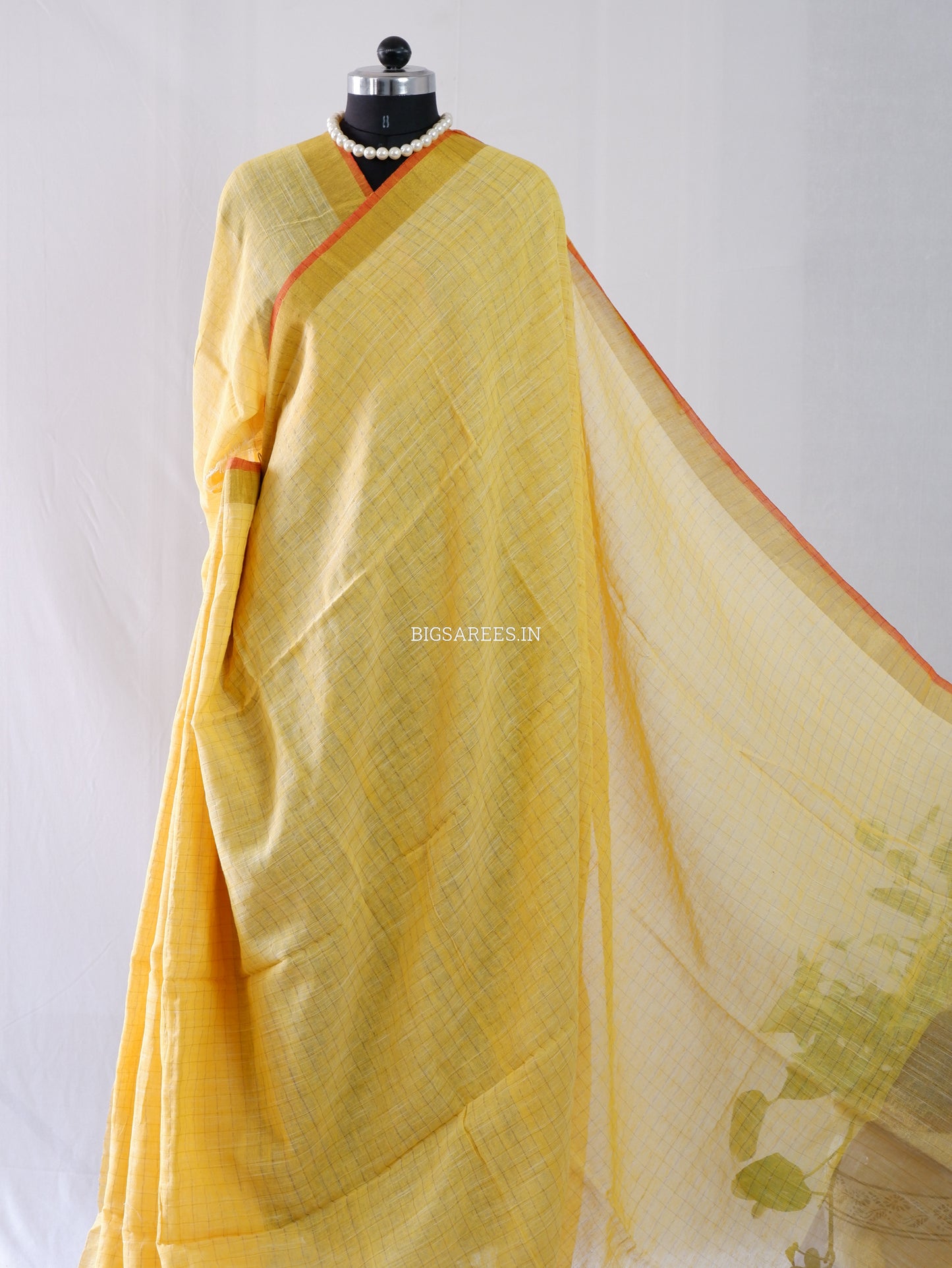 Cotton Linen Handloom Saree | Handloom Marked | Yellow