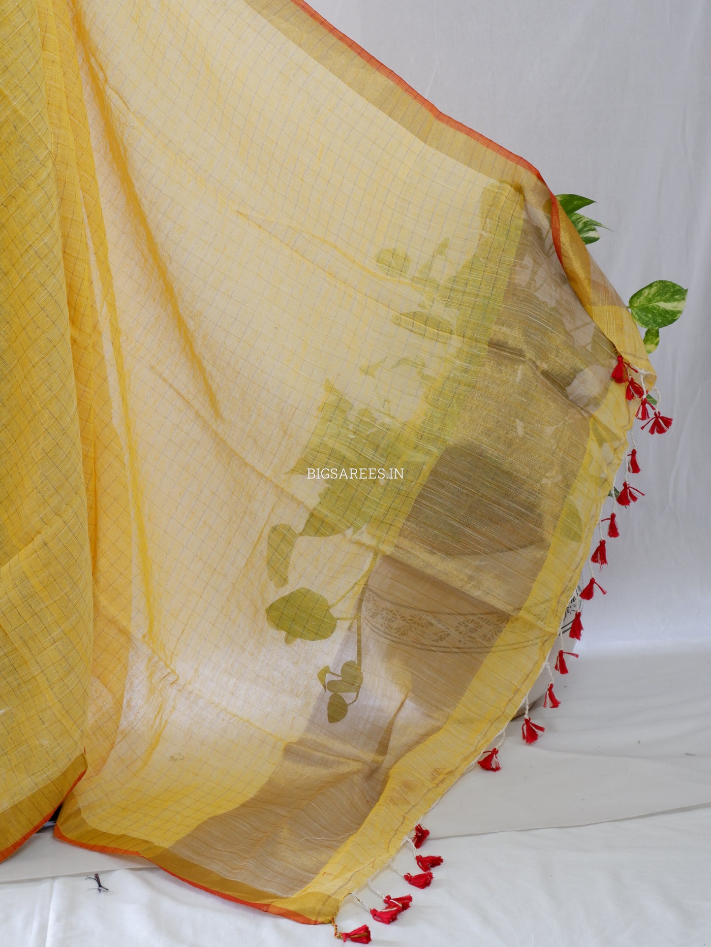Cotton Linen Handloom Saree | Handloom Marked | Yellow