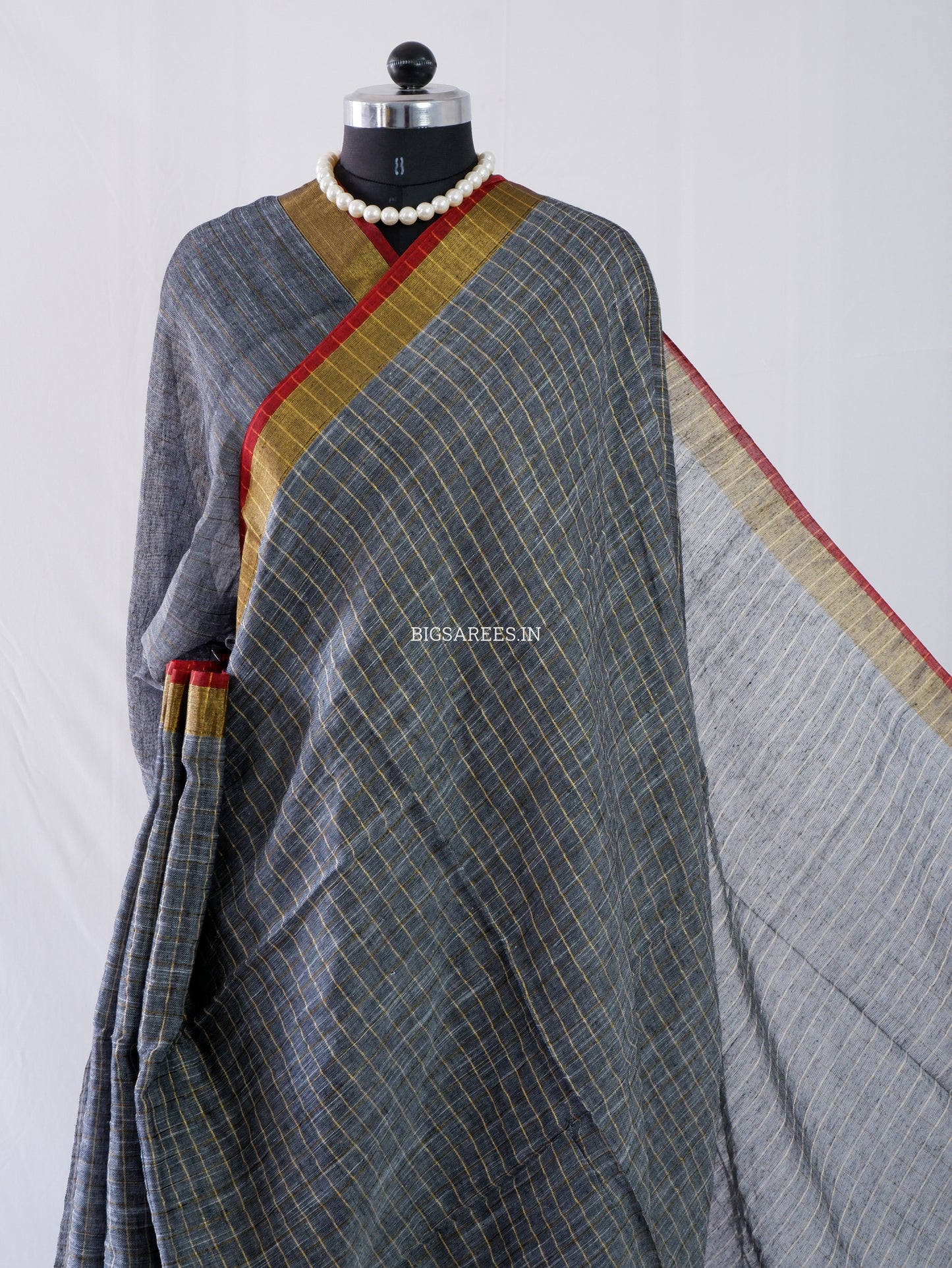 Cotton Linen Handloom Saree | Handloom Marked | Gray