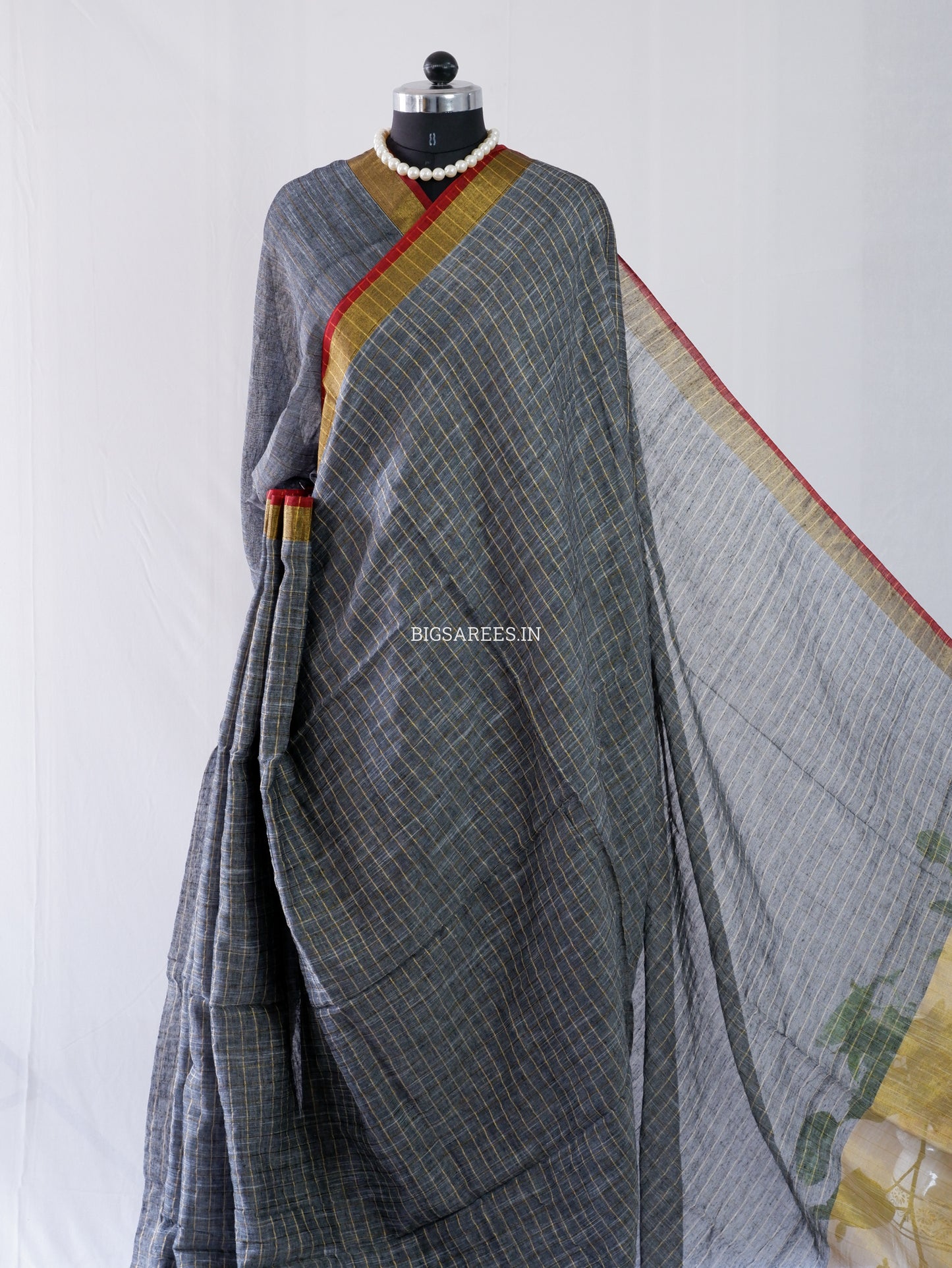 Cotton Linen Handloom Saree | Handloom Marked | Gray