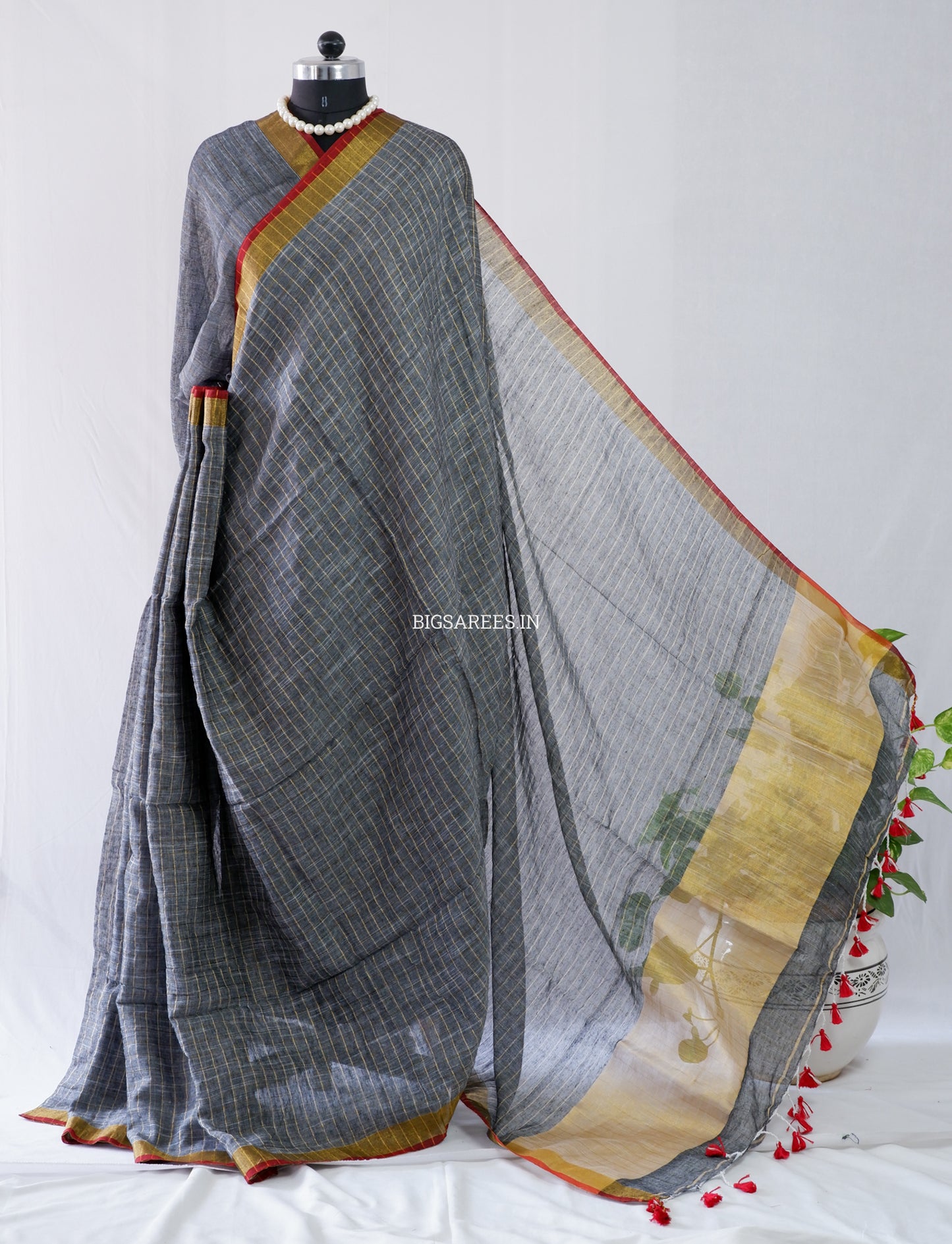 Cotton Linen Handloom Saree | Handloom Marked | Gray