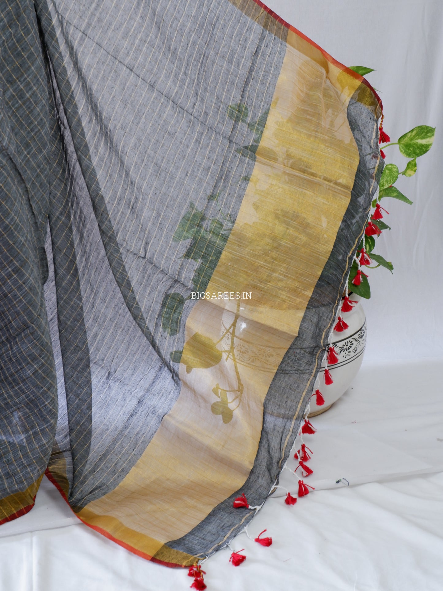 Cotton Linen Handloom Saree | Handloom Marked | Gray