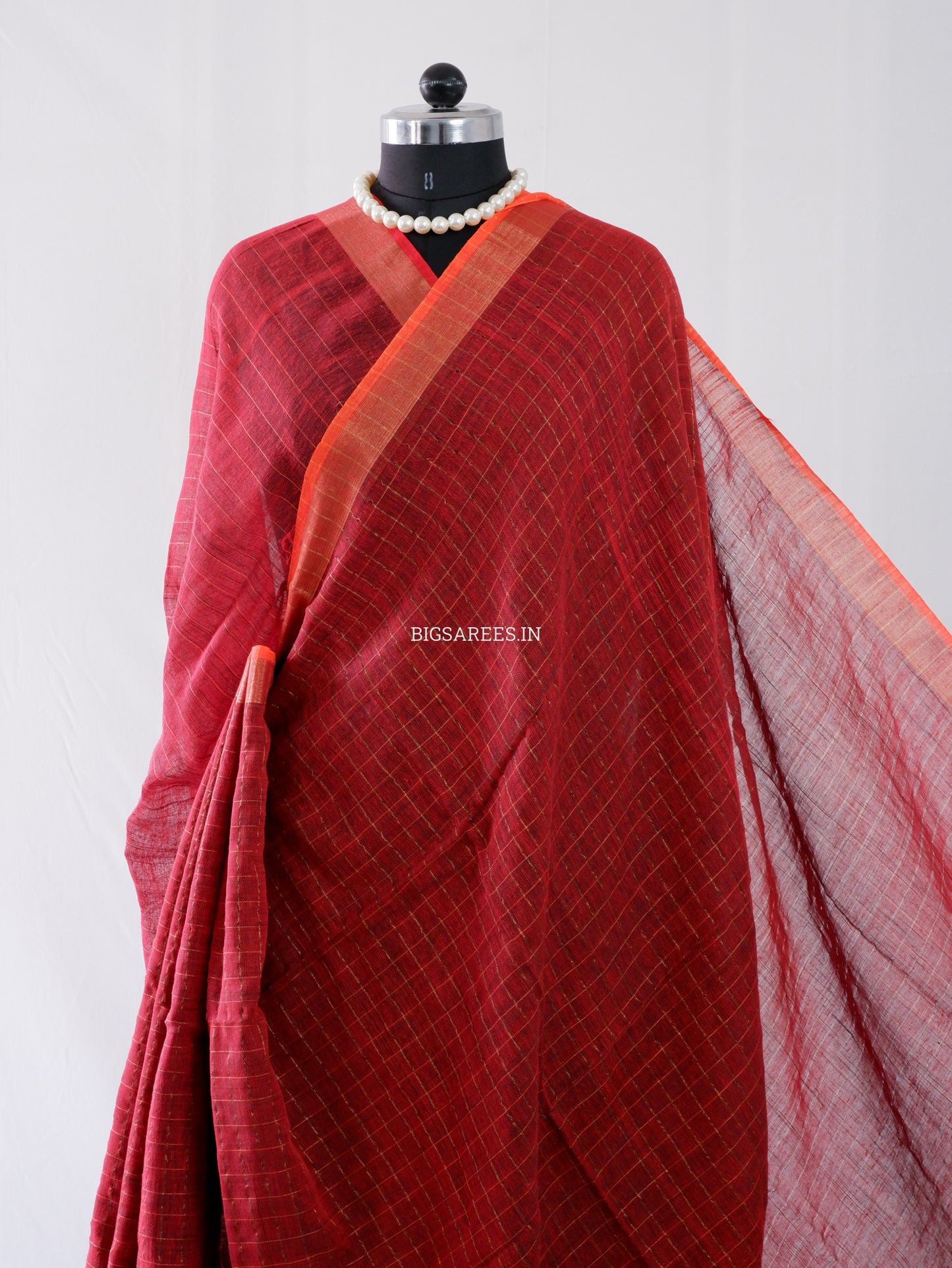 Cotton Linen Handloom Saree | Handloom Marked | Maroon