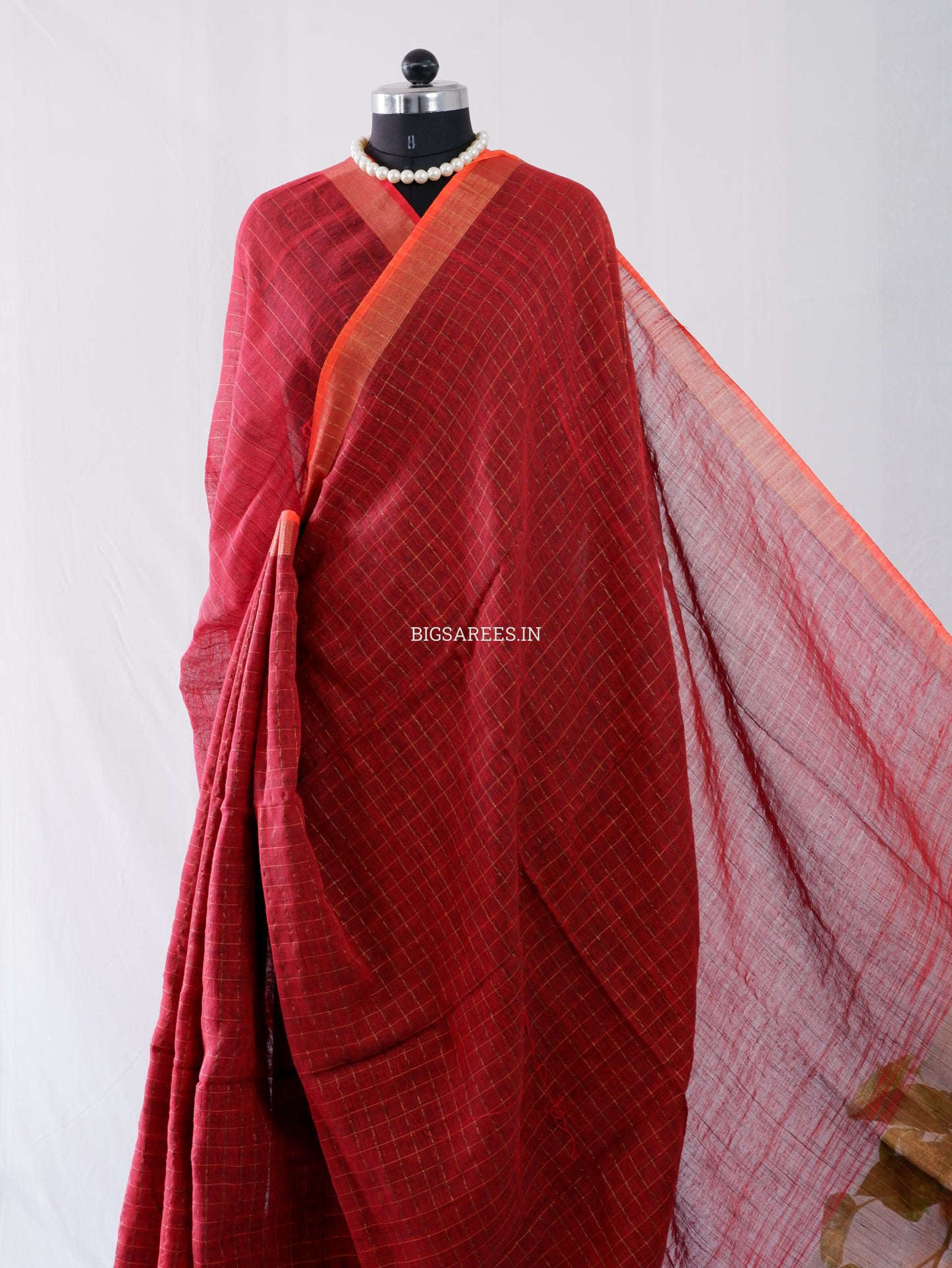 Cotton Linen Handloom Saree | Handloom Marked | Maroon