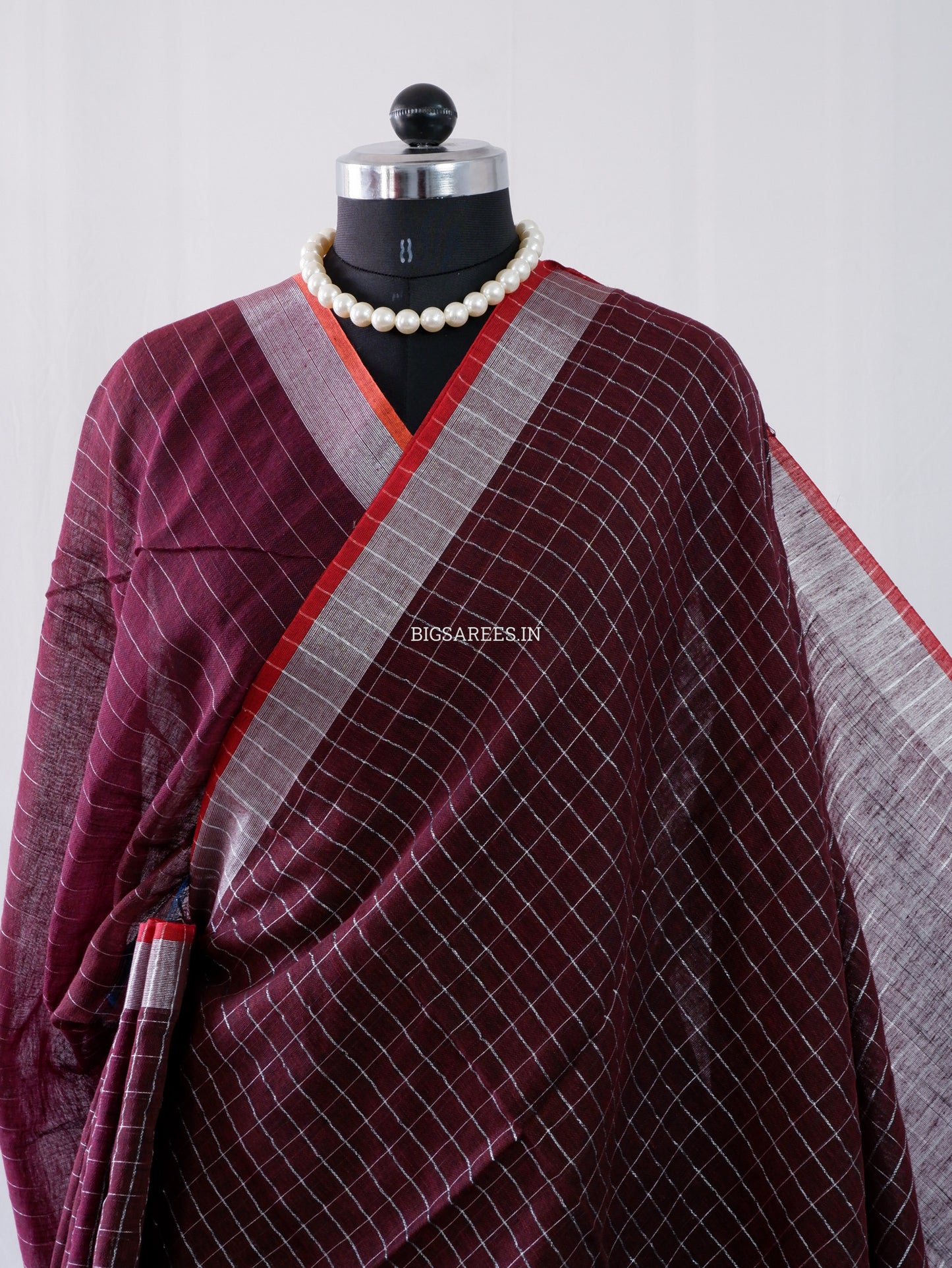 Cotton Linen Handloom Saree | Handloom Marked | Dark Brown Chocolate