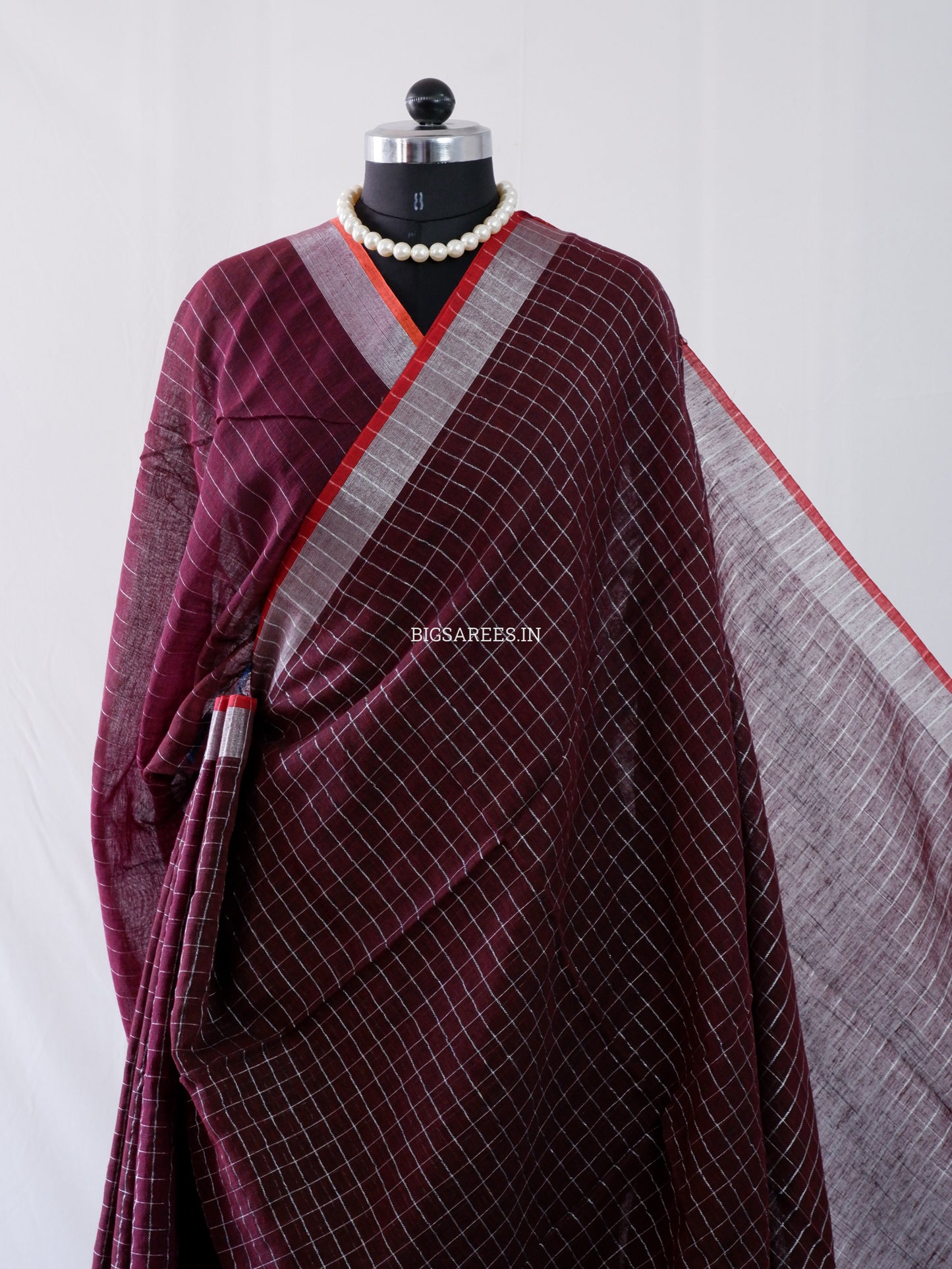 Cotton Linen Handloom Saree | Handloom Marked | Dark Brown Chocolate