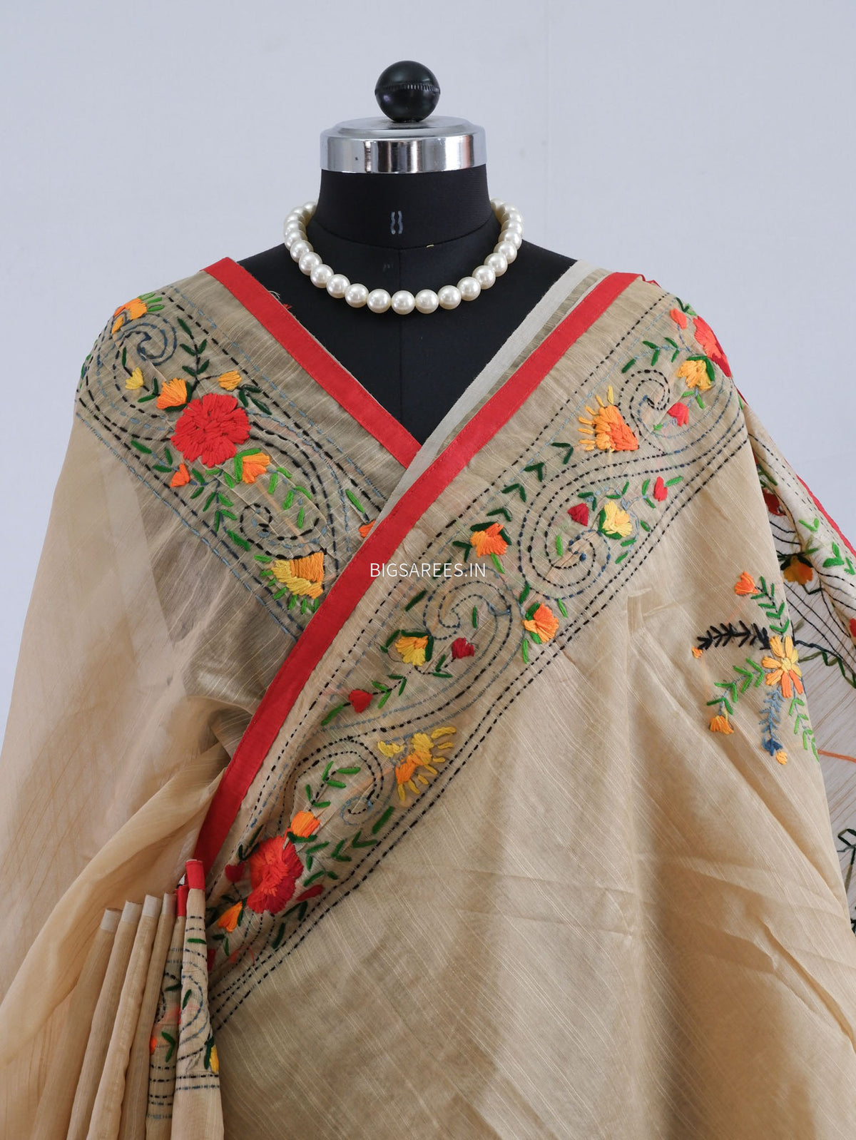 Phulkari Hand-Embroidered Saree | Chanderi Silk | Tuscan