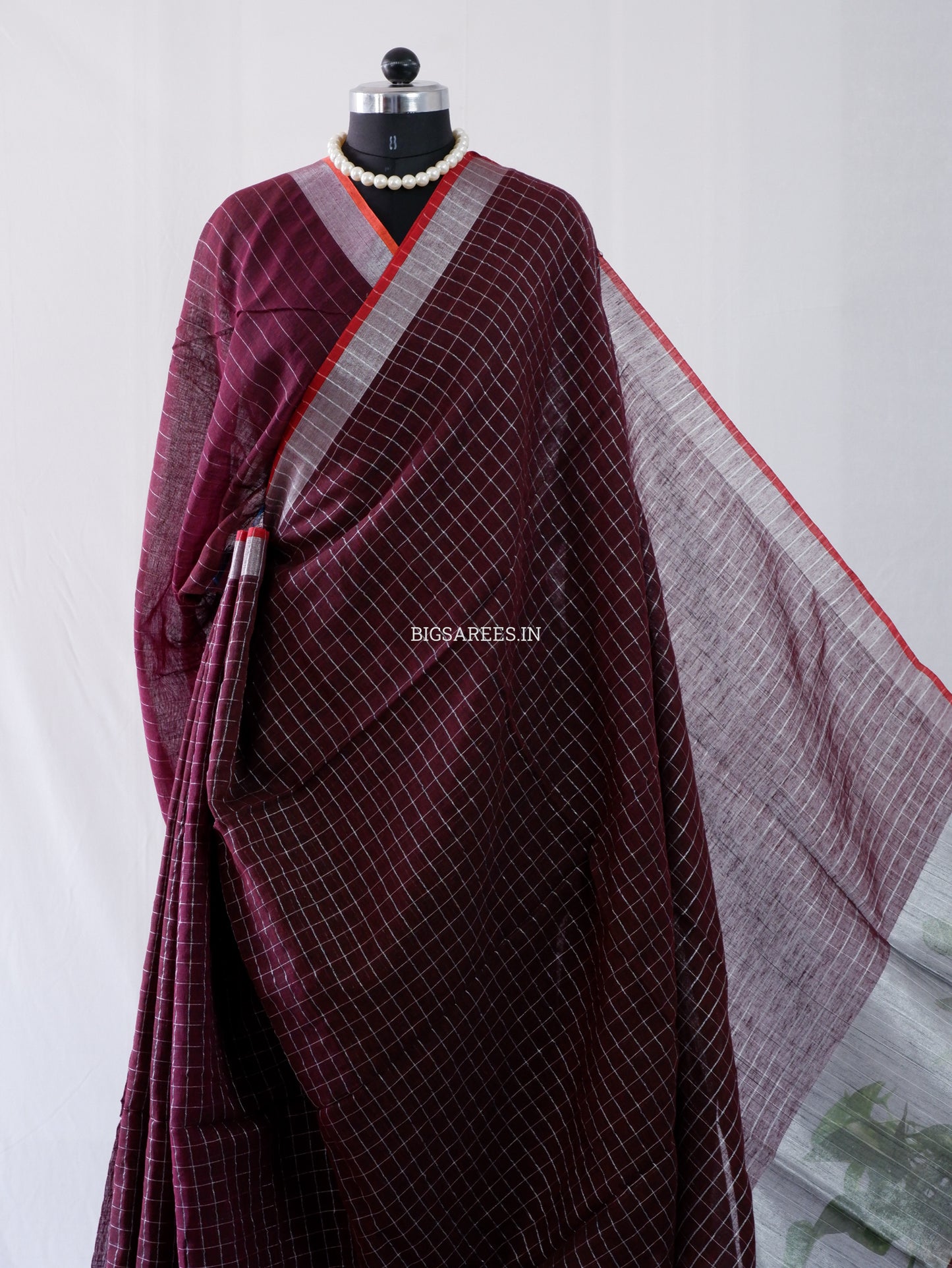 Cotton Linen Handloom Saree | Handloom Marked | Dark Brown Chocolate