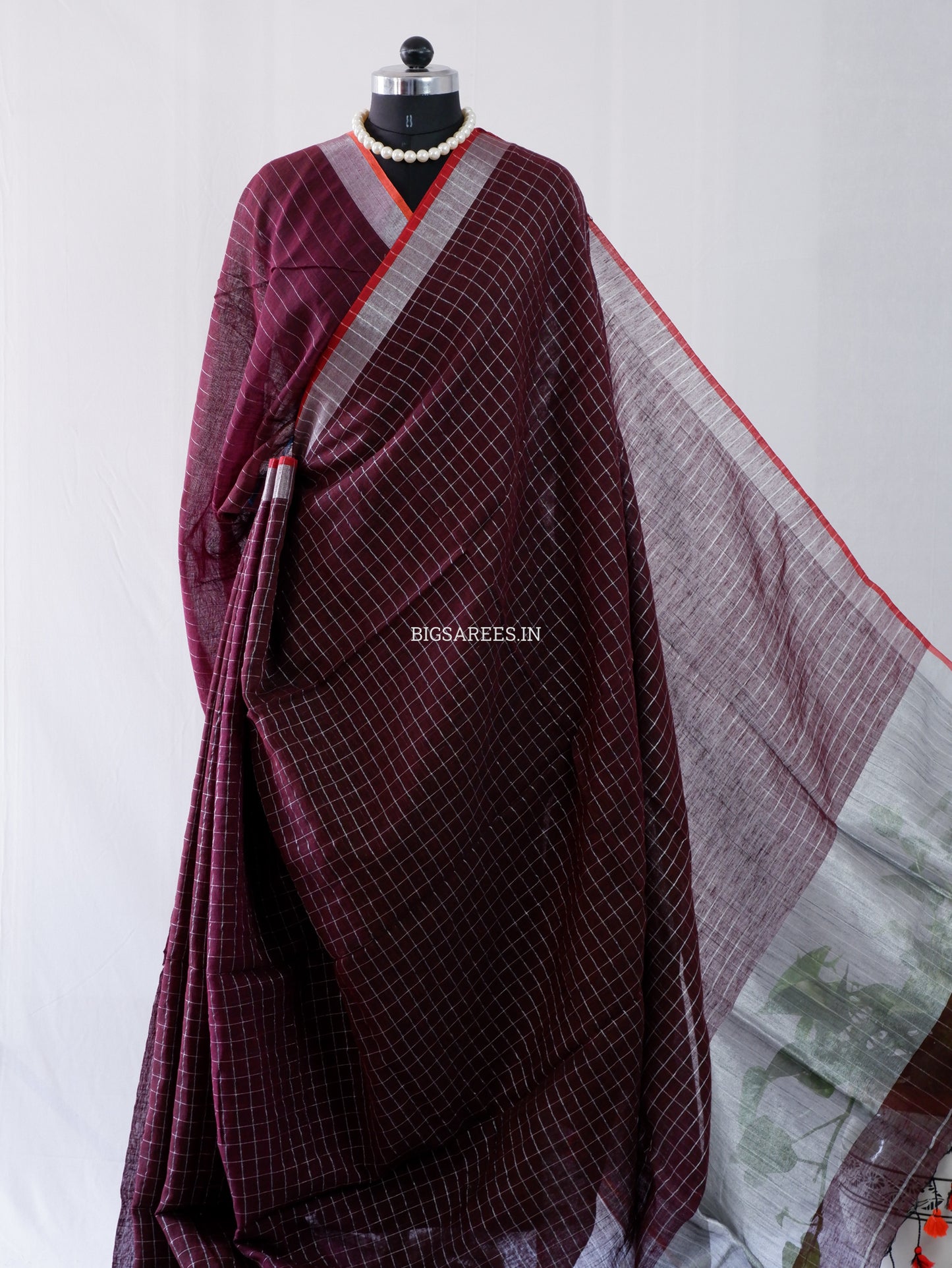 Cotton Linen Handloom Saree | Handloom Marked | Dark Brown Chocolate