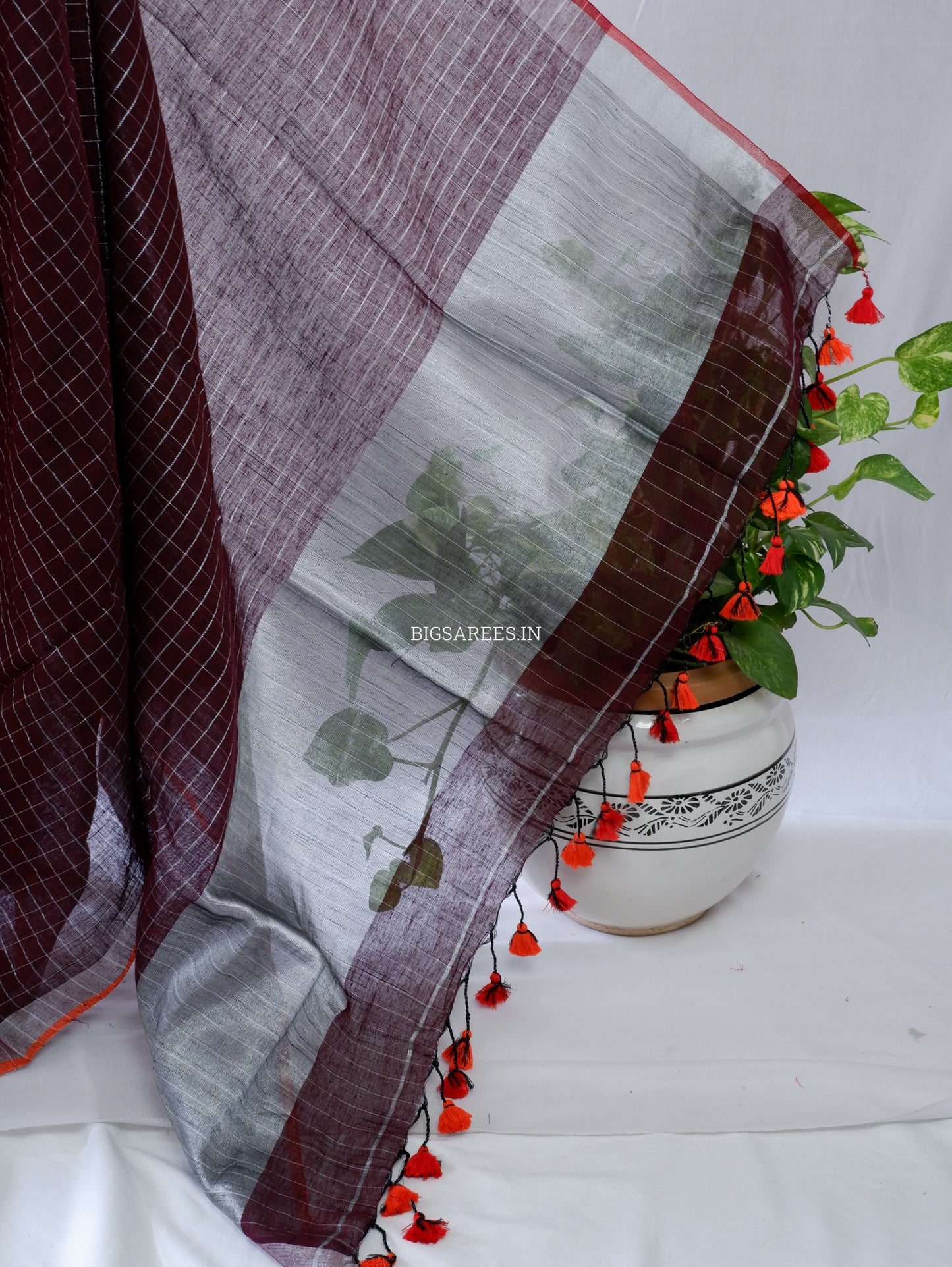 Cotton Linen Handloom Saree | Handloom Marked | Dark Brown Chocolate