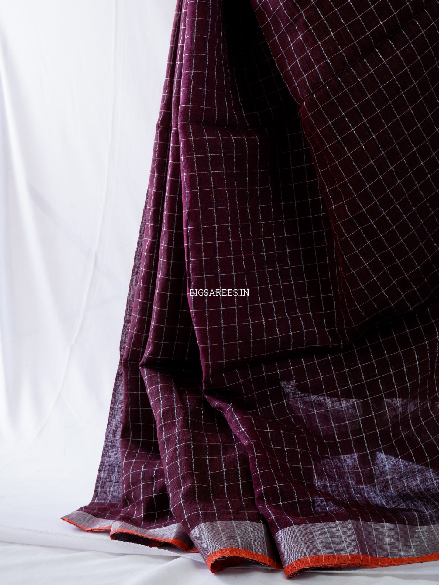 Cotton Linen Handloom Saree | Handloom Marked | Dark Brown Chocolate