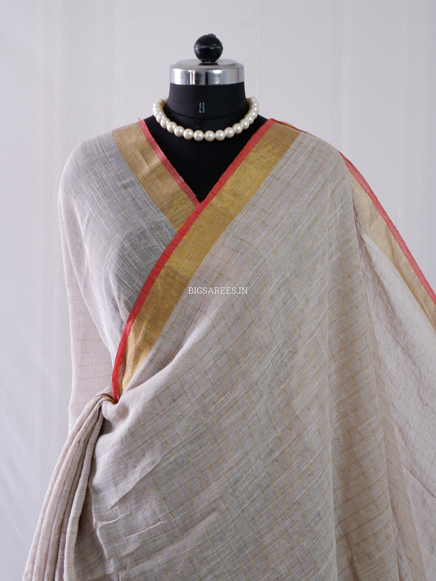 Cotton Linen Handloom Saree | Handloom Marked | Light  Beige