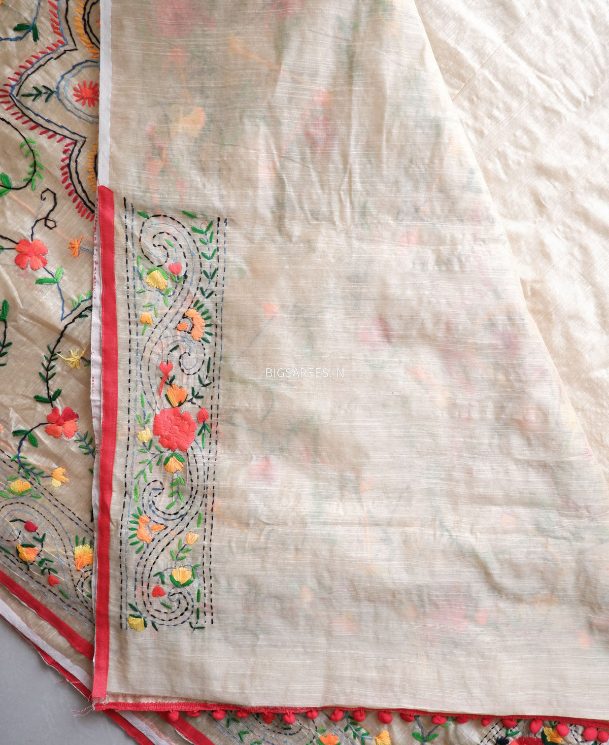 Phulkari Hand-Embroidered Saree | Chanderi Silk | Tuscan