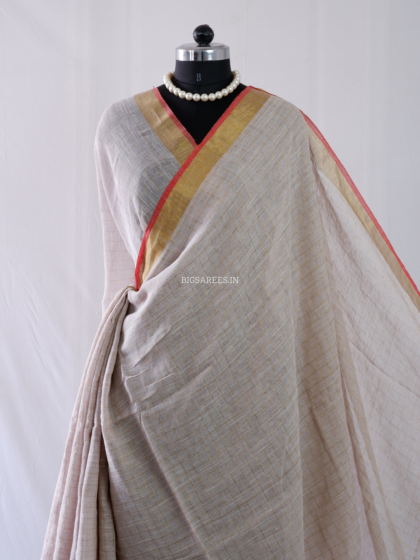 Cotton Linen Handloom Saree | Handloom Marked | Light  Beige